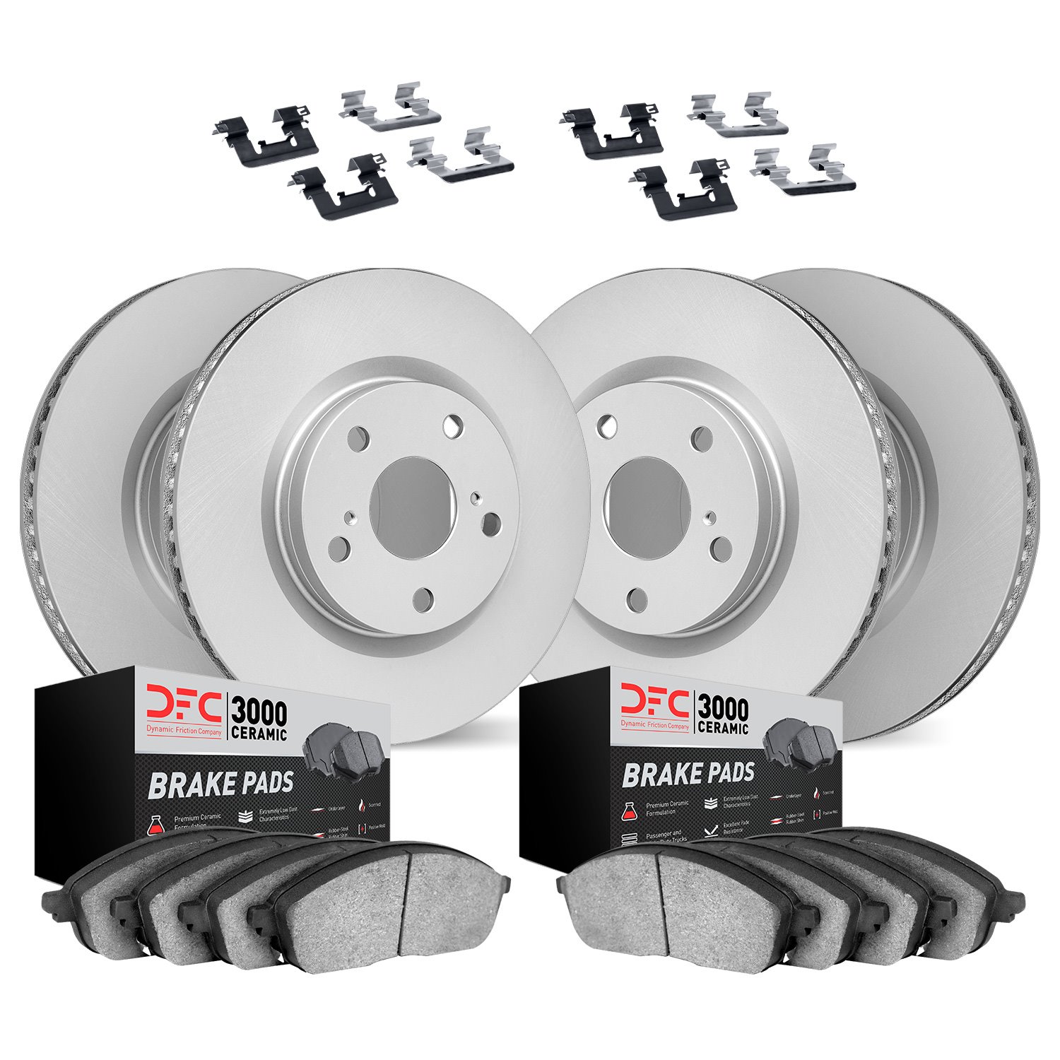 4314-13027 Geospec Brake Rotors with 3000-Series Ceramic Brake Pads & Hardware, 2008-2020 Subaru, Position: Front and Rear