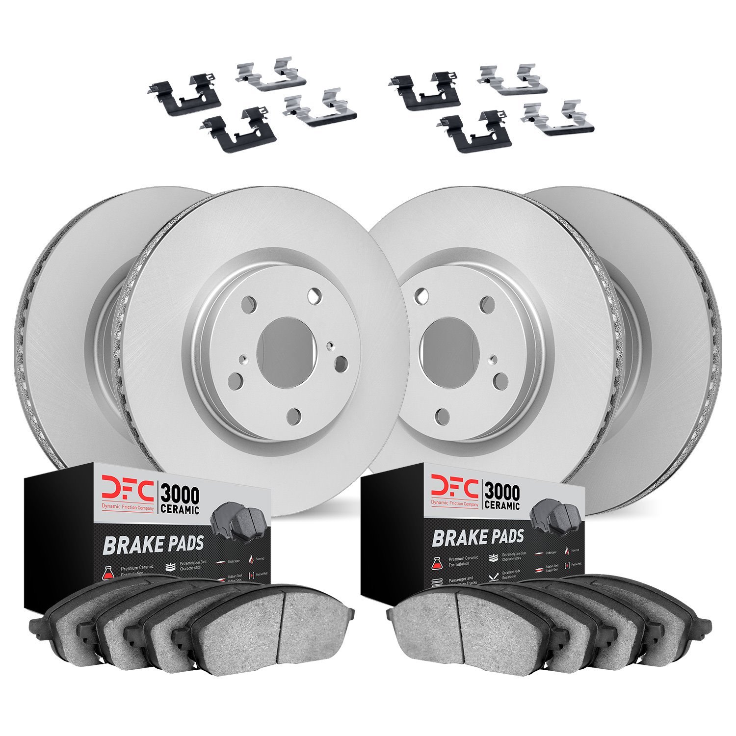 4314-13028 Geospec Brake Rotors with 3000-Series Ceramic Brake Pads & Hardware, 2005-2009 Subaru, Position: Front and Rear