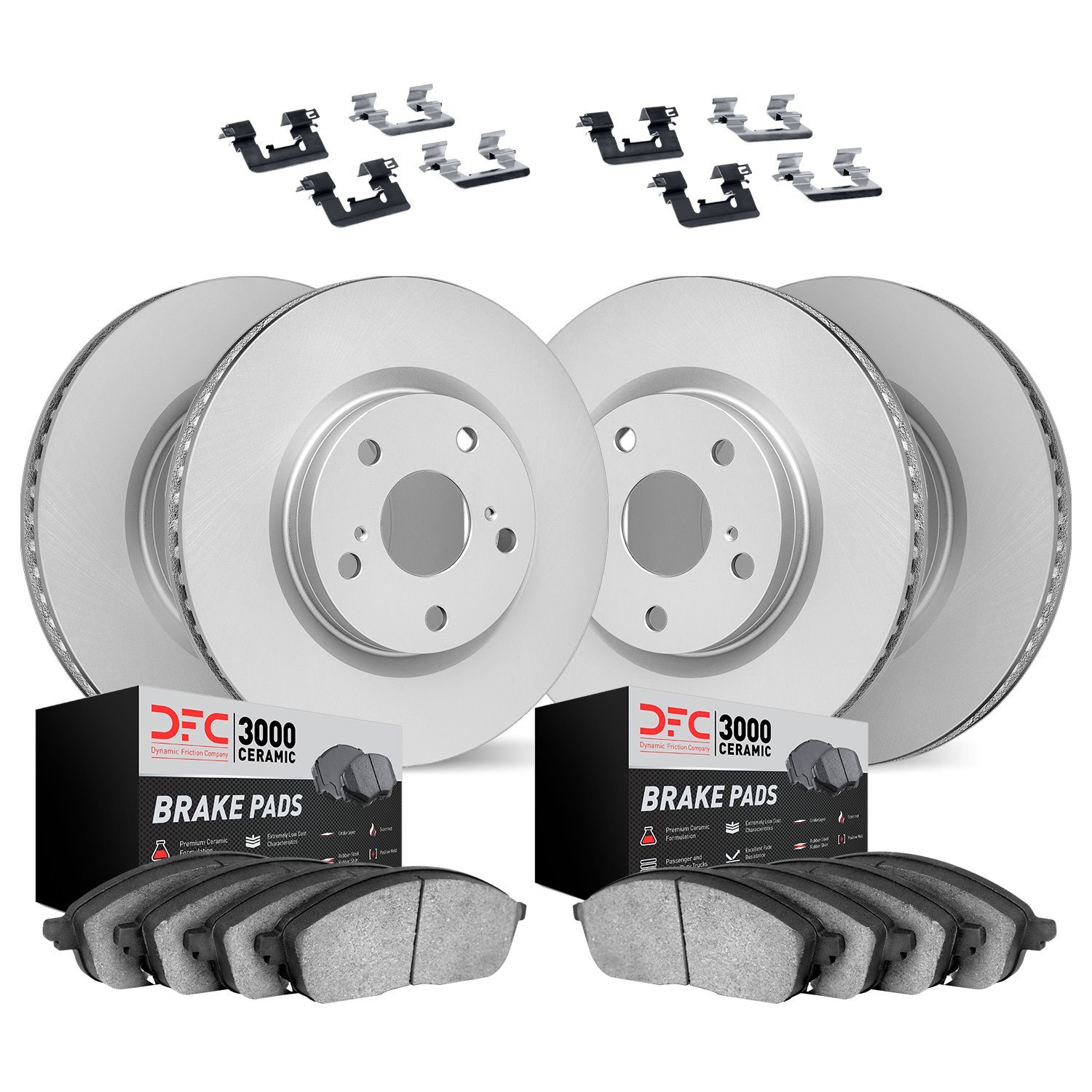 4314-27018 Geospec Brake Rotors with 3000-Series Ceramic Brake Pads & Hardware, 2004-2007 Volvo, Position: Front and Rear