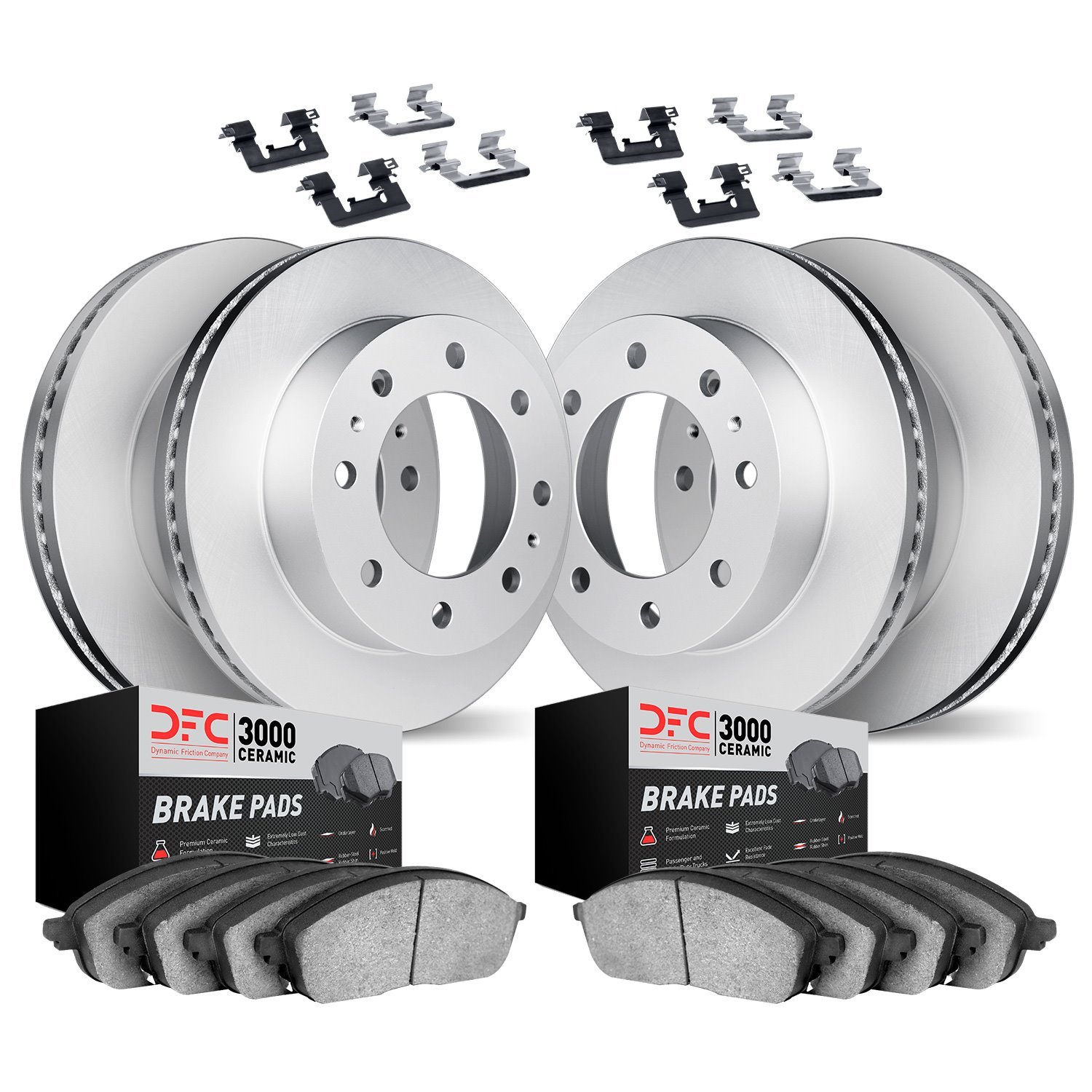 4314-40010 Geospec Brake Rotors with 3000-Series Ceramic Brake Pads & Hardware, 2003-2008 Mopar, Position: Front and Rear