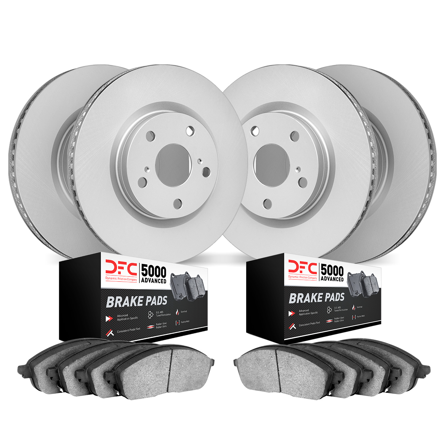 4504-13028 Geospec Brake Rotors w/5000 Advanced Brake Pads Kit, 2005-2009 Subaru, Position: Front and Rear