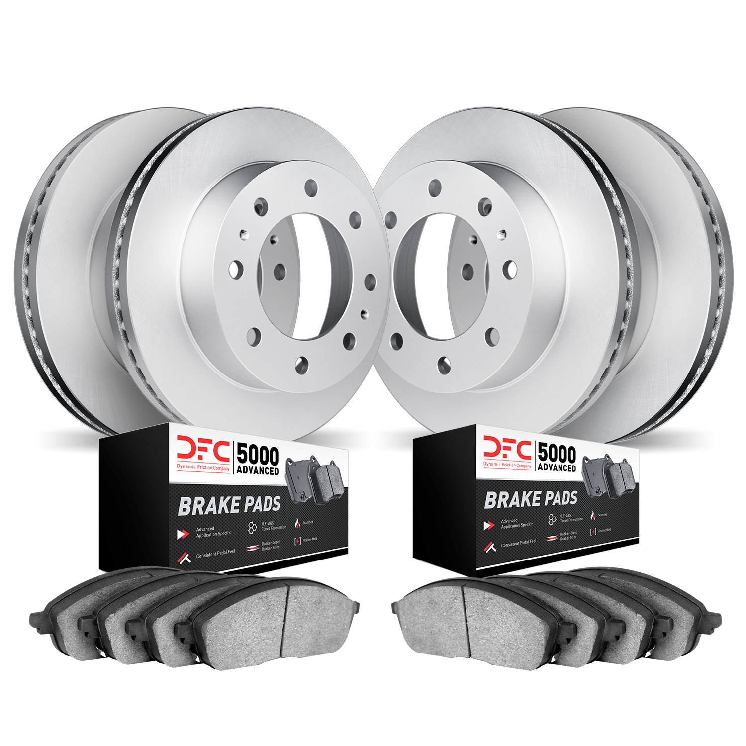 4504-40015 Geospec Brake Rotors w/5000 Advanced Brake Pads Kit, 2003-2008 Mopar, Position: Front and Rear