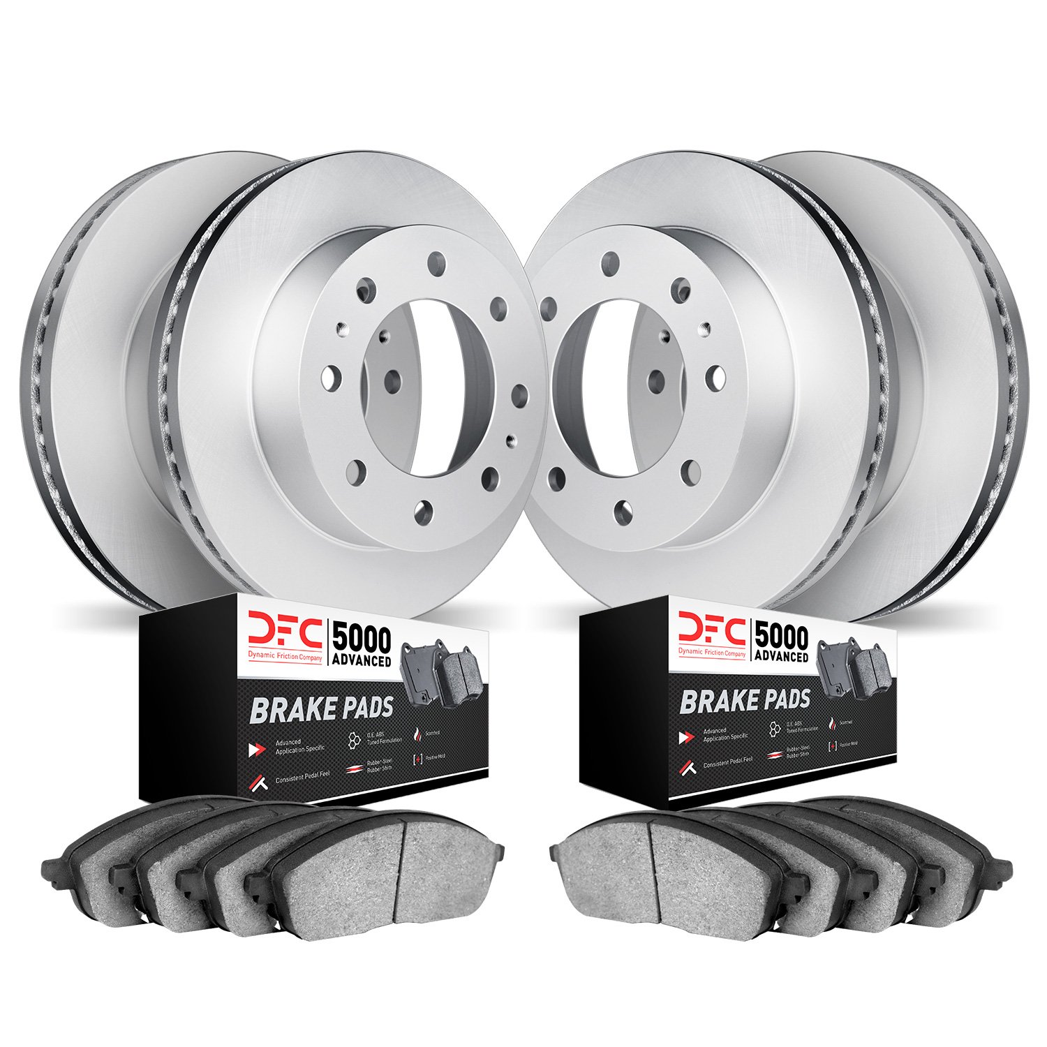 4504-48012 Geospec Brake Rotors w/5000 Advanced Brake Pads Kit, 2003-2017 GM, Position: Front and Rear