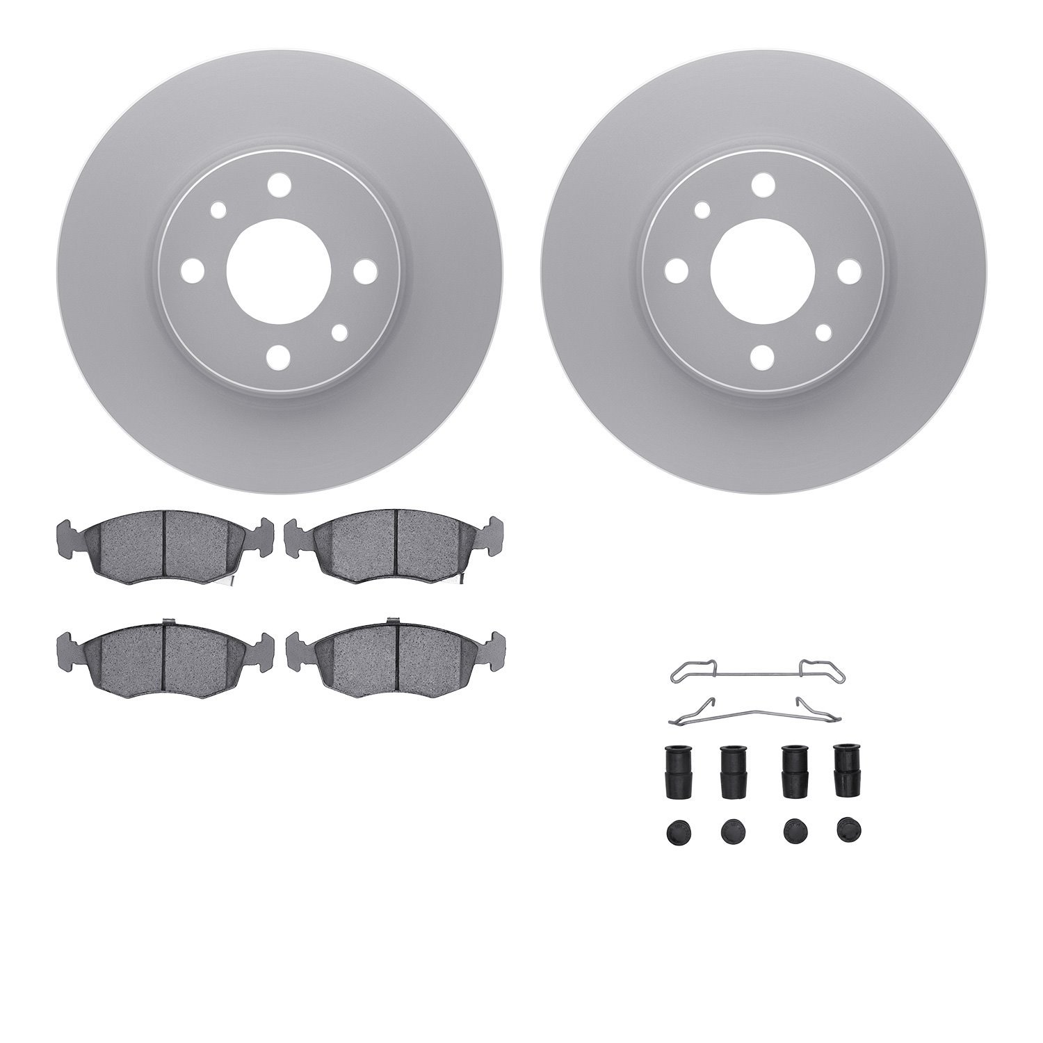 4512-07008 Geospec Brake Rotors w/5000 Advanced Brake Pads Kit & Hardware, 2012-2019 Mopar, Position: Front