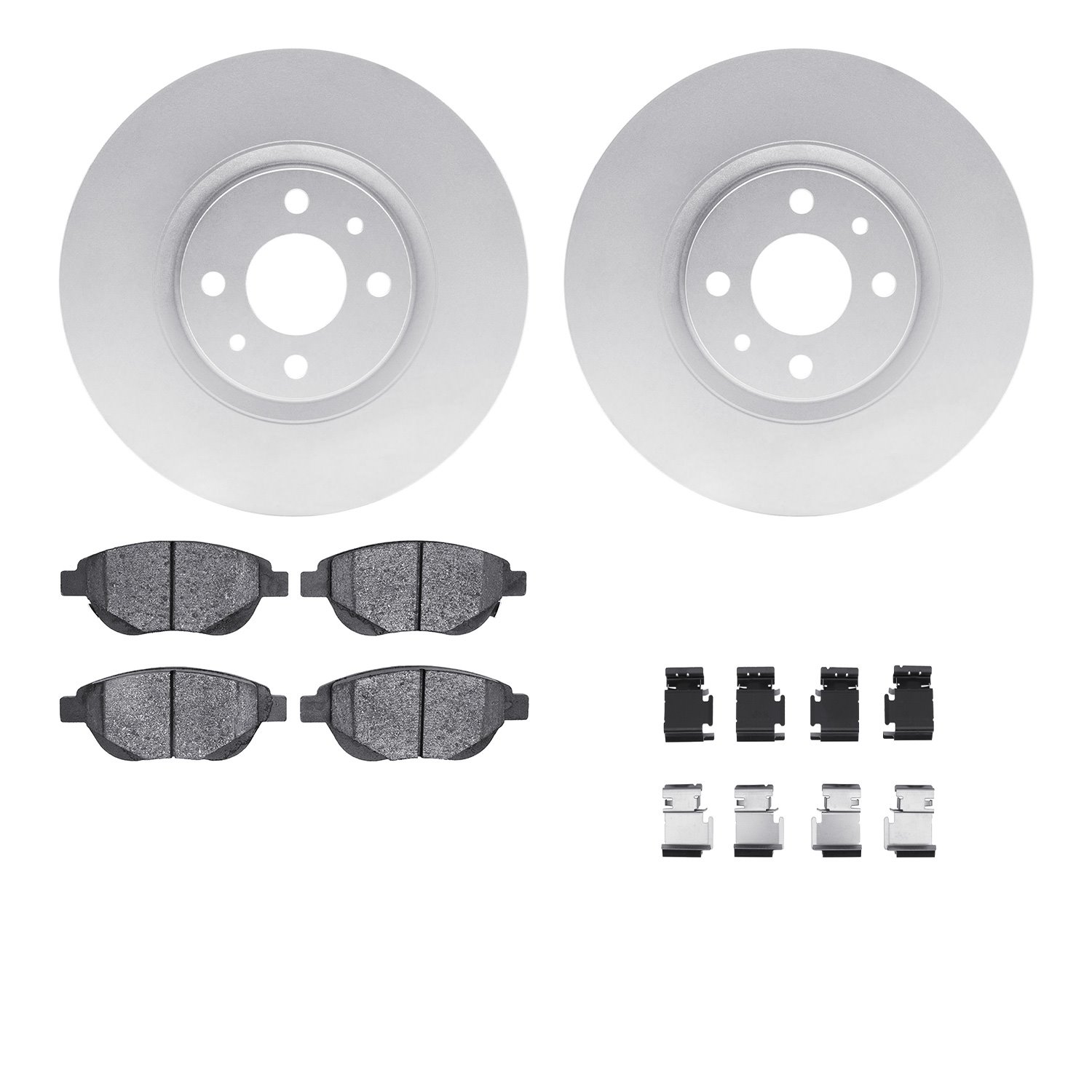 4512-07010 Geospec Brake Rotors w/5000 Advanced Brake Pads Kit & Hardware, 2012-2019 Mopar, Position: Front