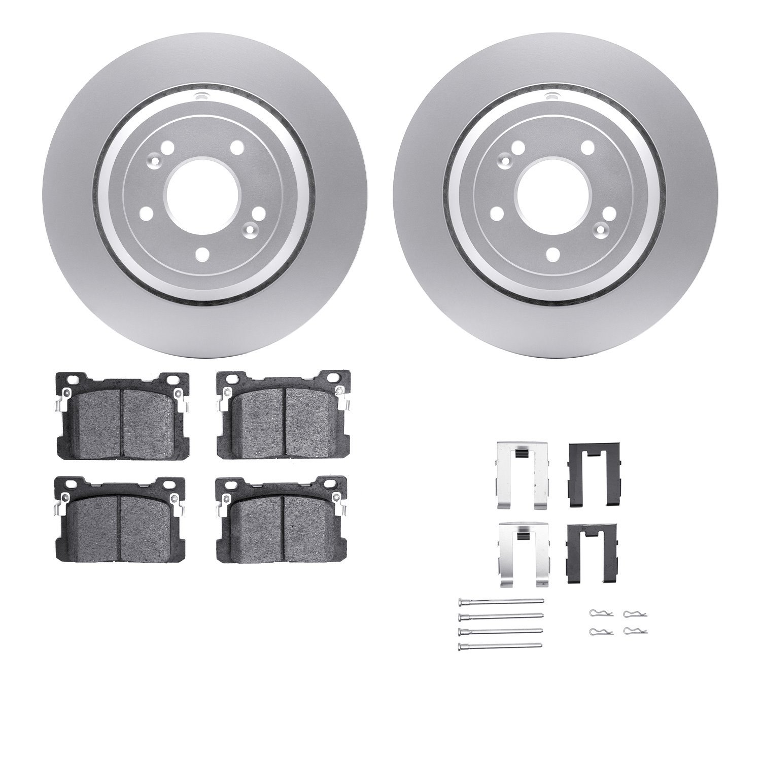 4512-10004 Geospec Brake Rotors w/5000 Advanced Brake Pads Kit & Hardware, 2017-2020 Kia/Hyundai/Genesis, Position: Rear