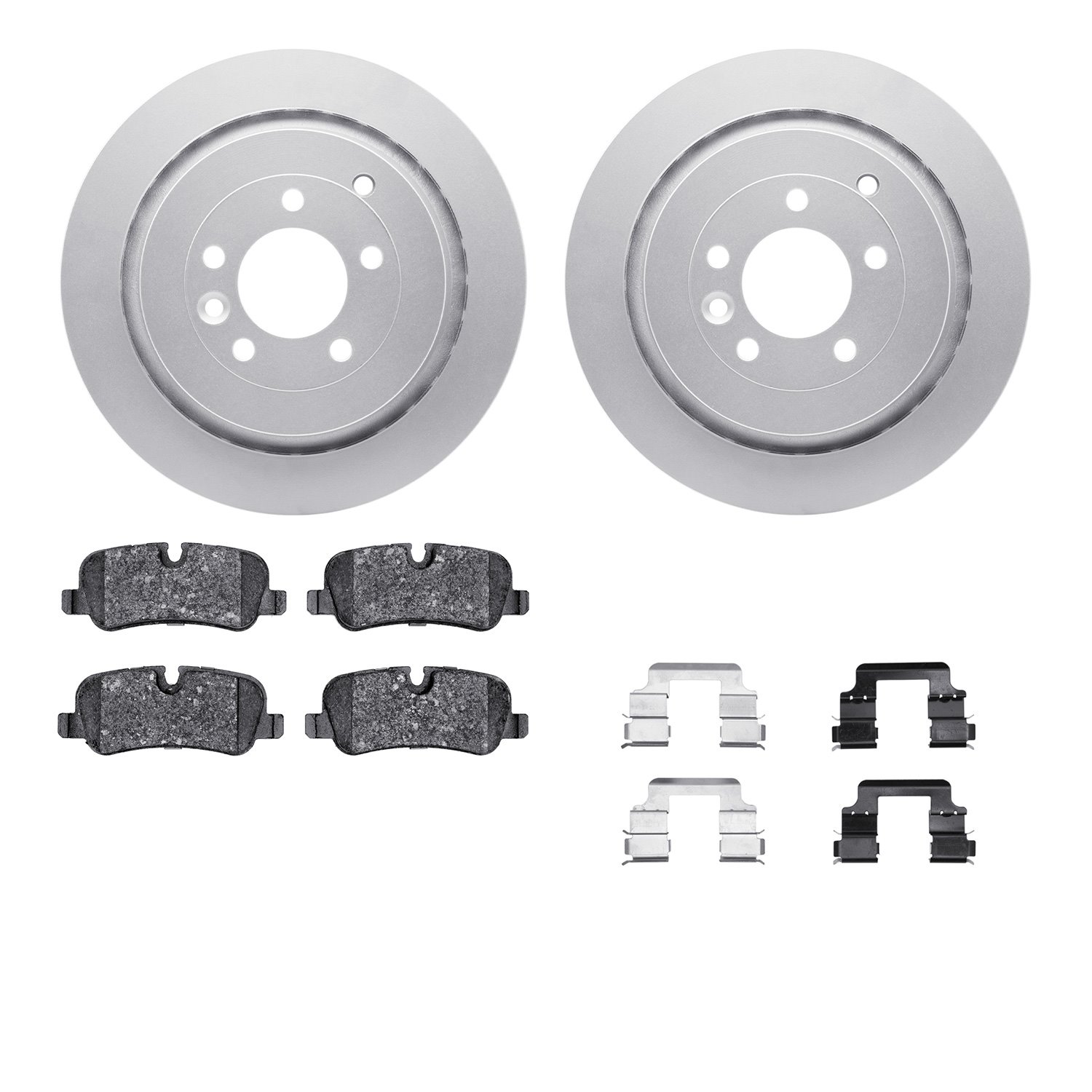 4512-11042 Geospec Brake Rotors w/5000 Advanced Brake Pads Kit & Hardware, 2005-2016 Land Rover, Position: Rear