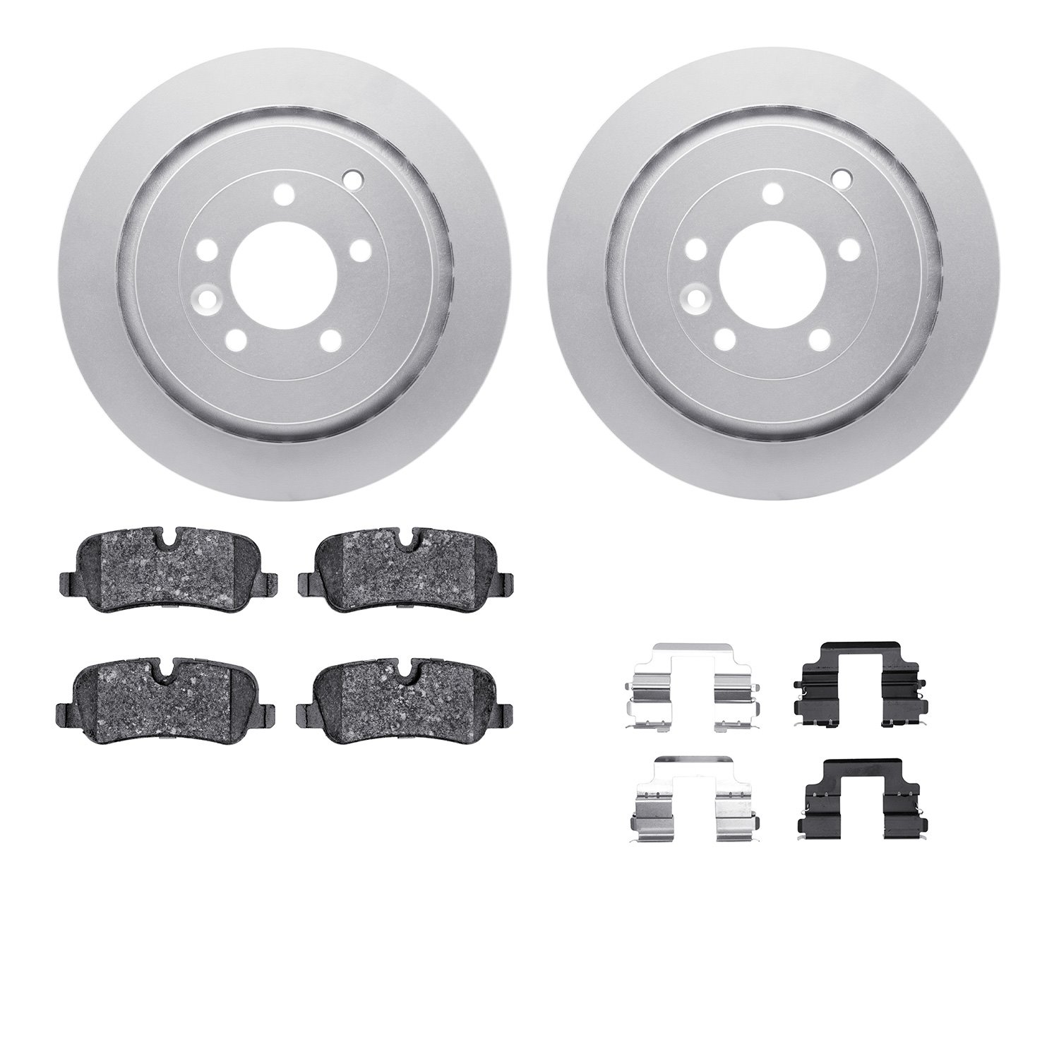 4512-11043 Geospec Brake Rotors w/5000 Advanced Brake Pads Kit & Hardware, 2010-2013 Land Rover, Position: Rear