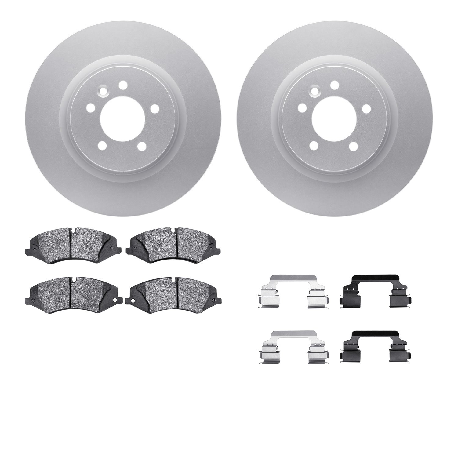 4512-11045 Geospec Brake Rotors w/5000 Advanced Brake Pads Kit & Hardware, 2010-2017 Land Rover, Position: Front