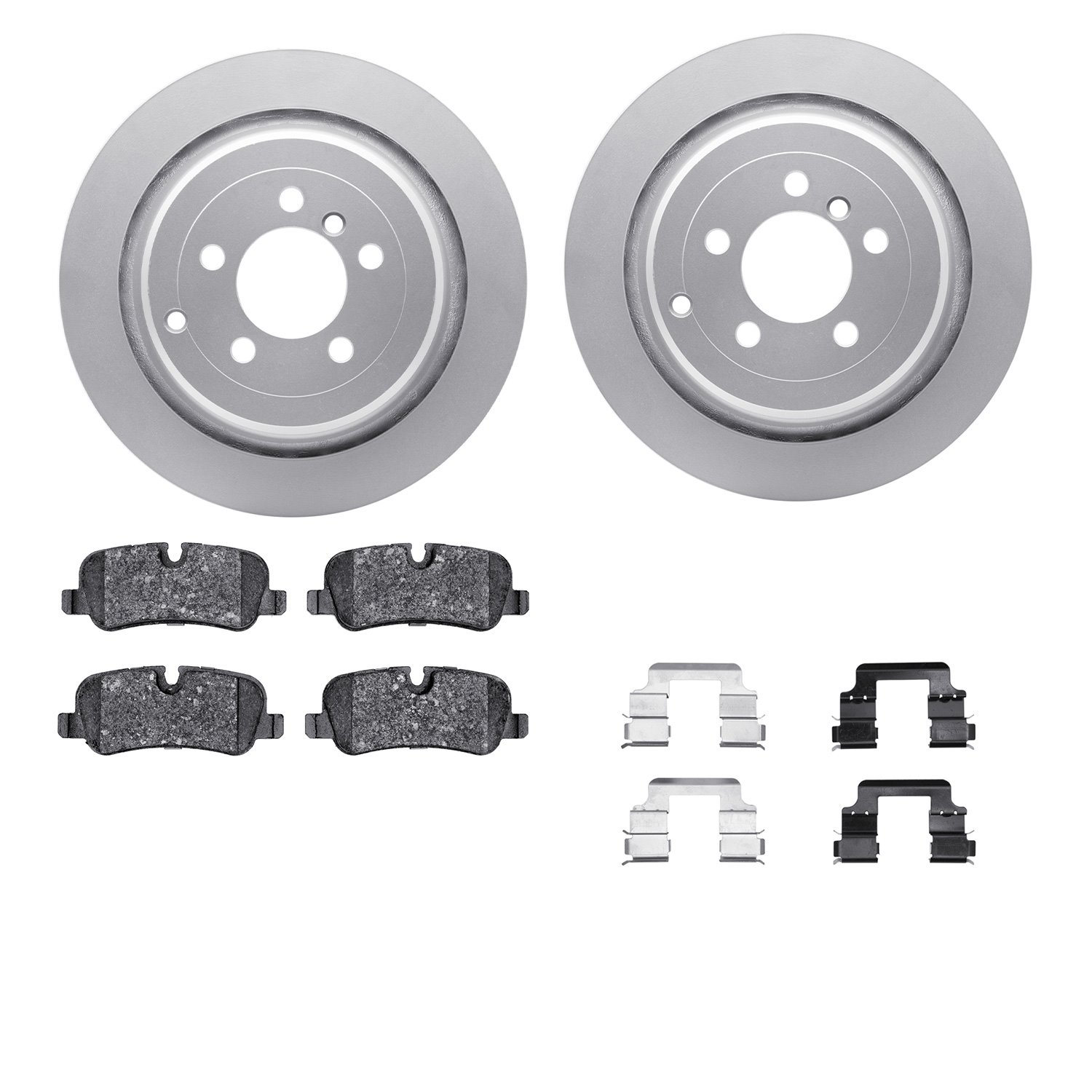 4512-11051 Geospec Brake Rotors w/5000 Advanced Brake Pads Kit & Hardware, 2006-2012 Land Rover, Position: Rear