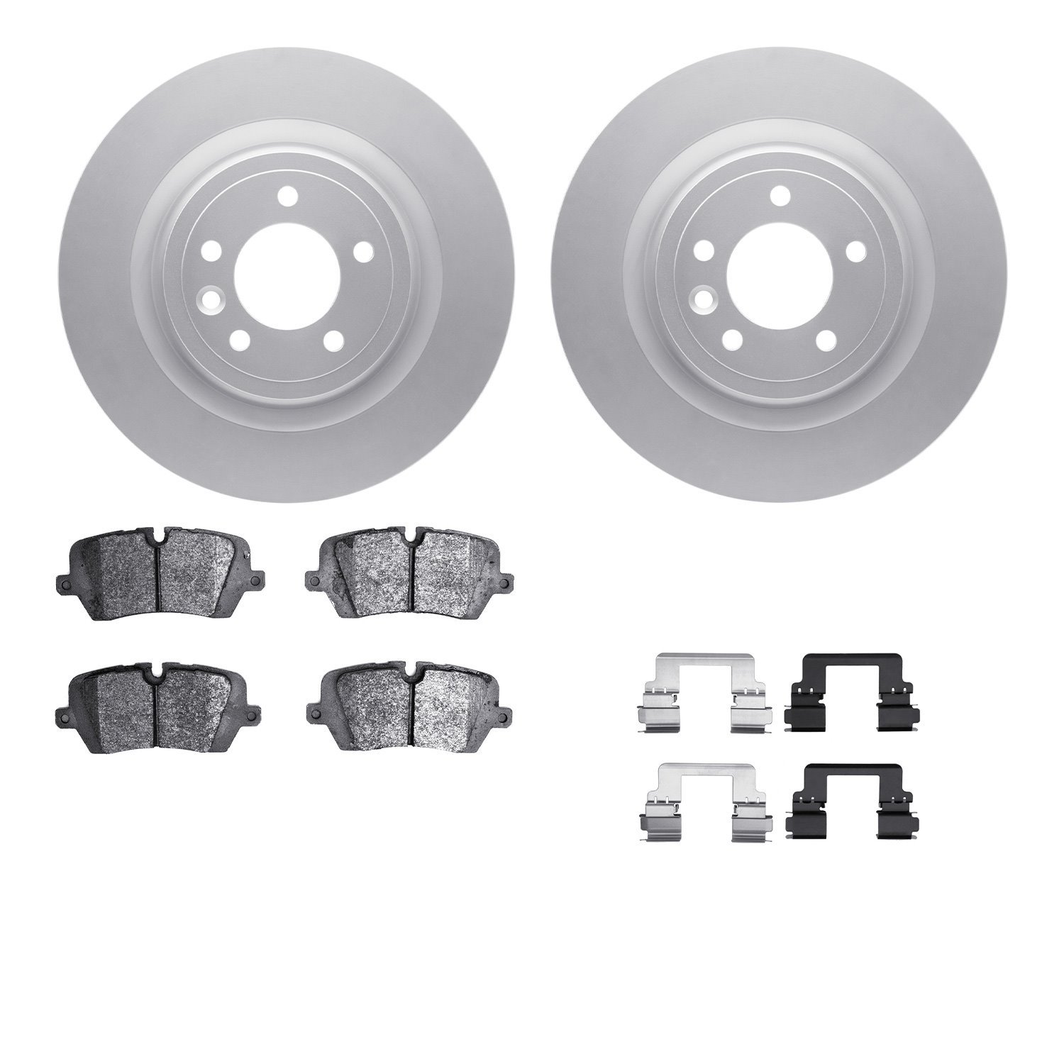 4512-11066 Geospec Brake Rotors w/5000 Advanced Brake Pads Kit & Hardware, 2014-2017 Land Rover, Position: Rear