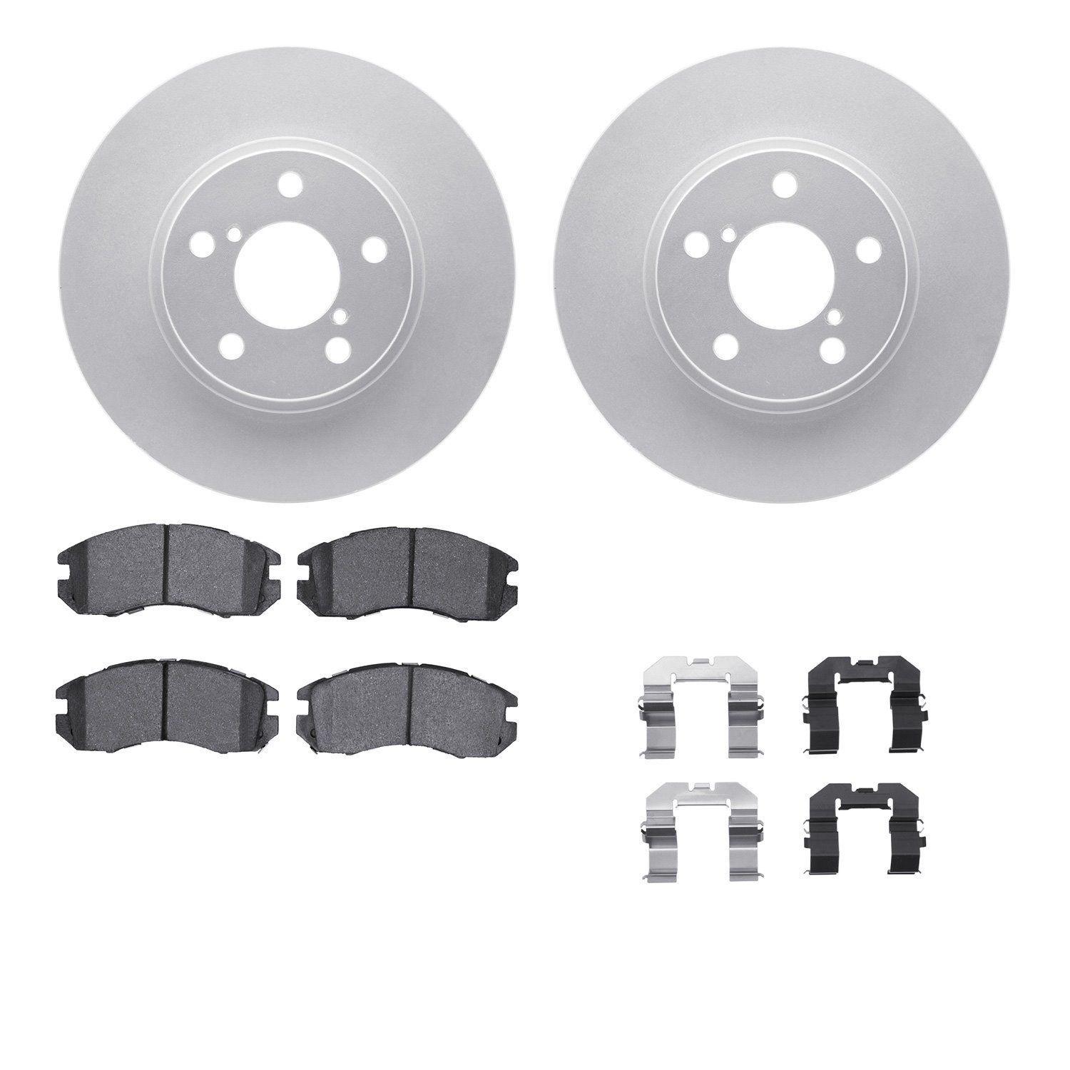 4512-13042 Geospec Brake Rotors w/5000 Advanced Brake Pads Kit & Hardware, 1990-1996 Subaru, Position: Front