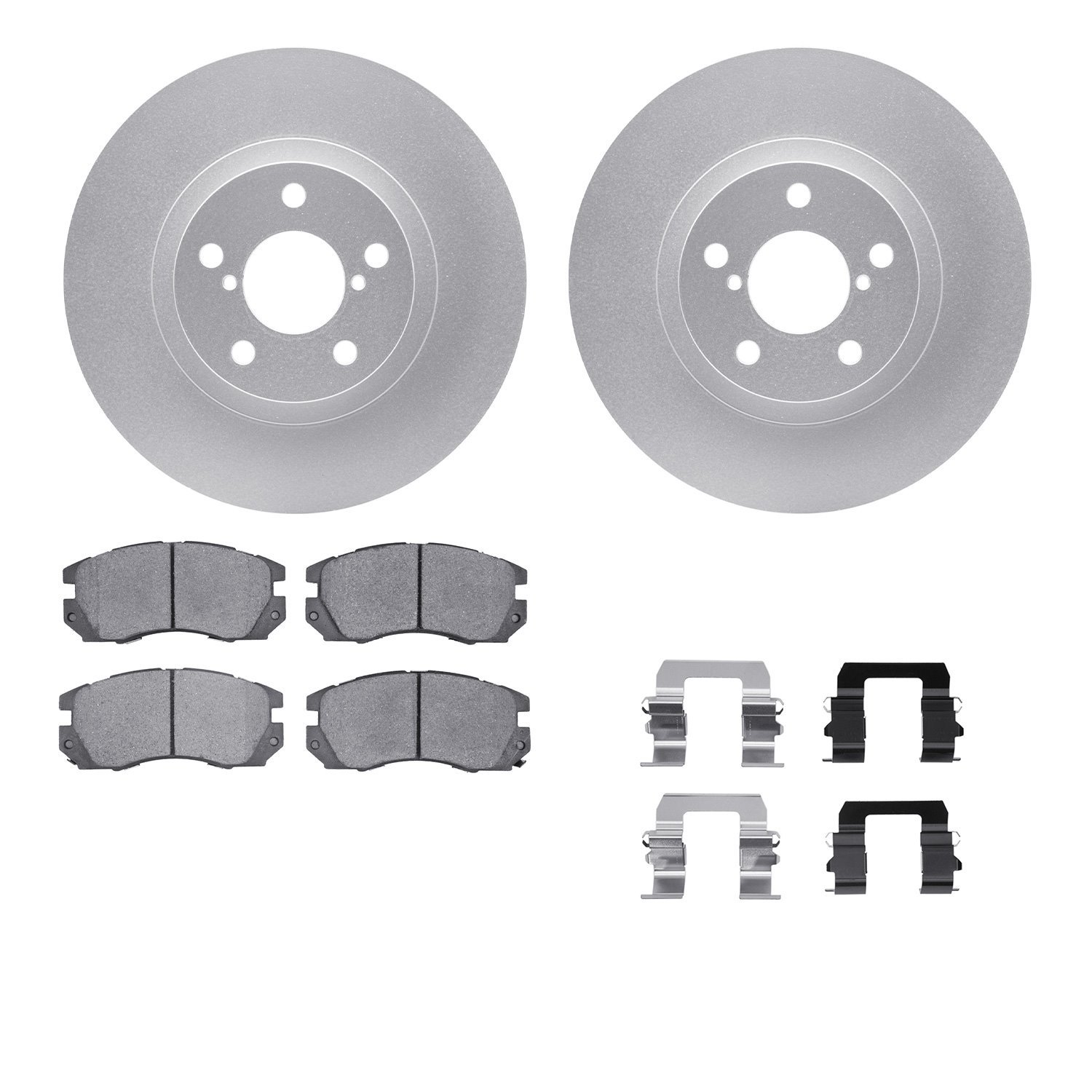 4512-13047 Geospec Brake Rotors w/5000 Advanced Brake Pads Kit & Hardware, 1990-1996 Subaru, Position: Front