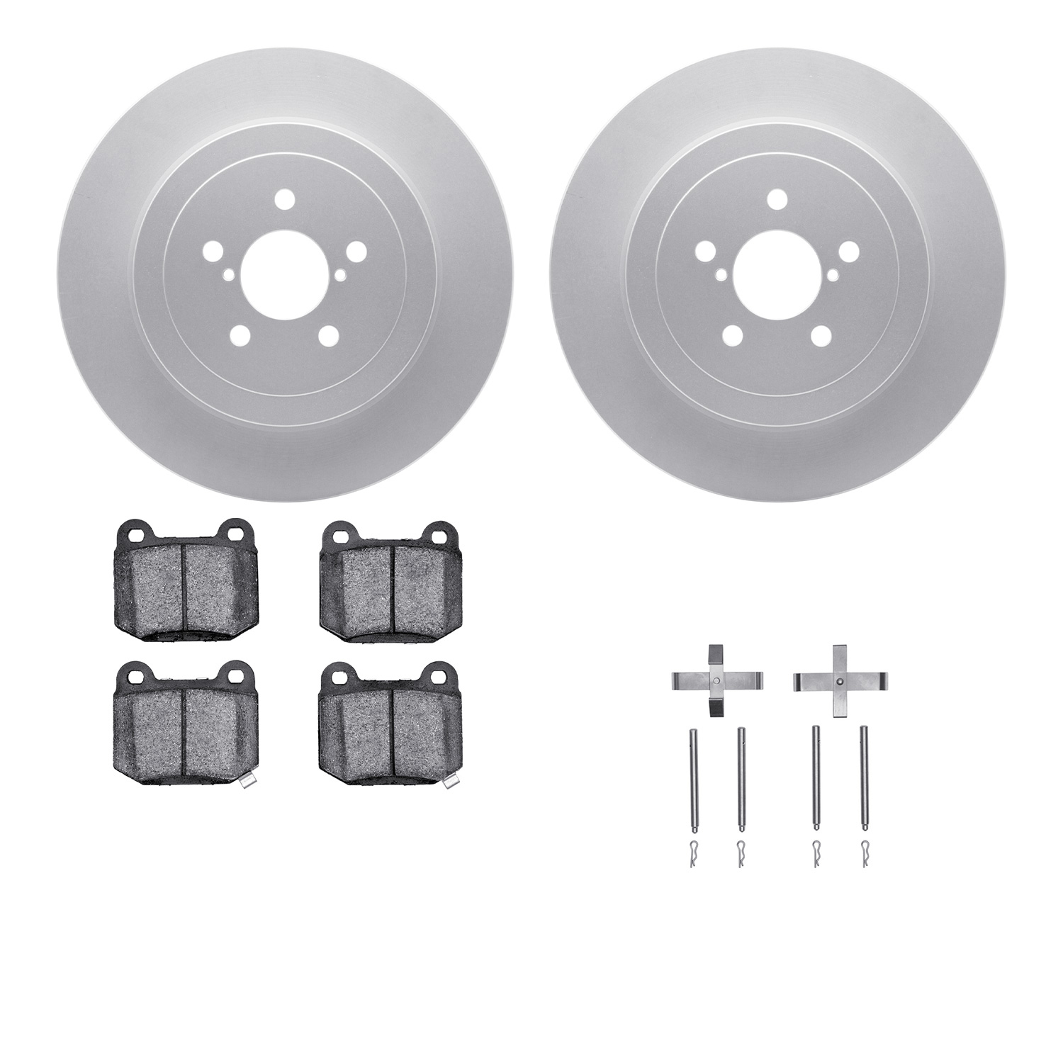 4512-13054 Geospec Brake Rotors w/5000 Advanced Brake Pads Kit & Hardware, 2003-2004 Subaru, Position: Rear