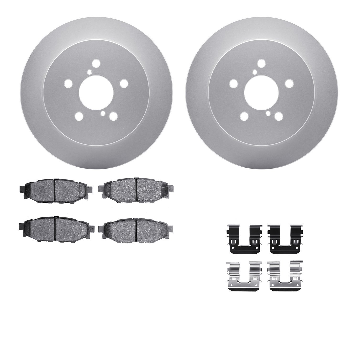 4512-13063 Geospec Brake Rotors w/5000 Advanced Brake Pads Kit & Hardware, 2005-2009 Subaru, Position: Rear