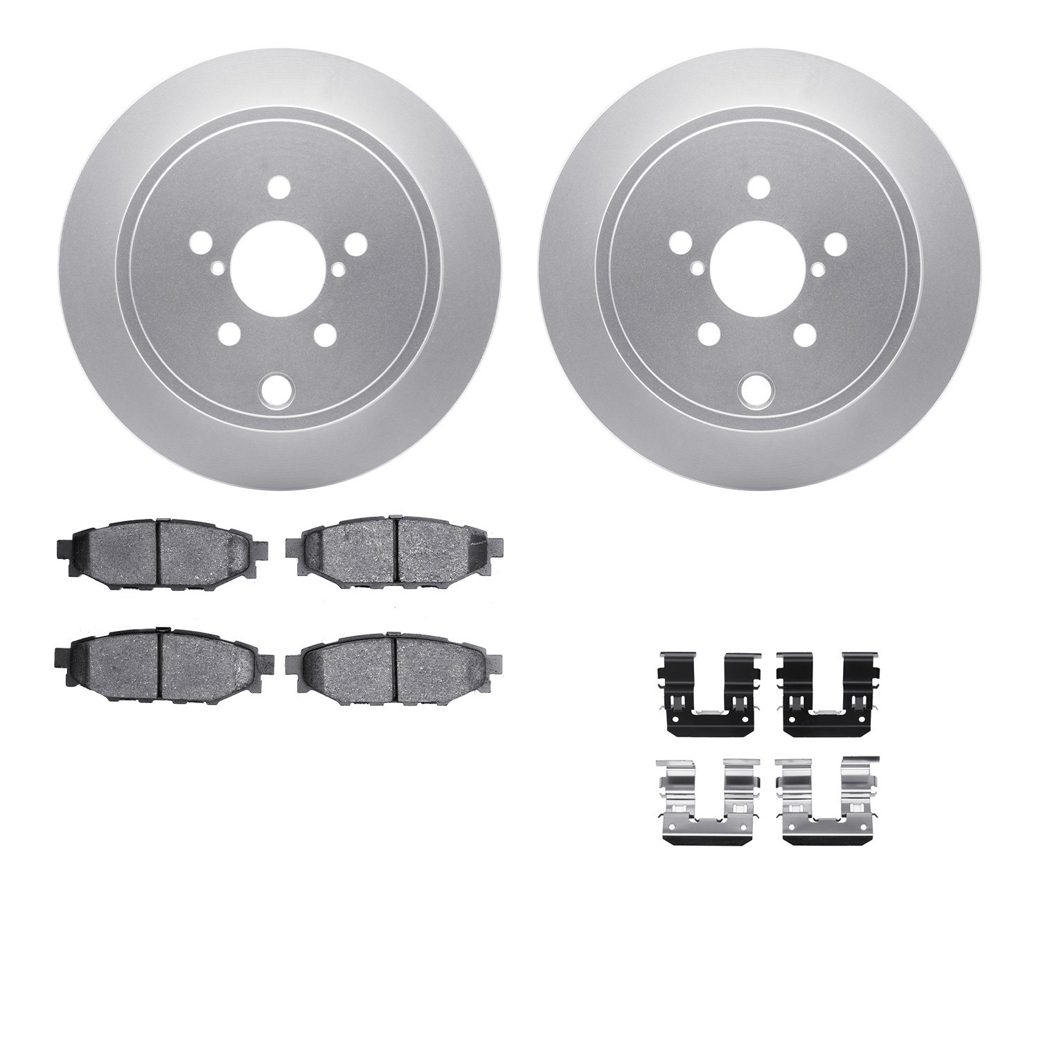 4512-13064 Geospec Brake Rotors w/5000 Advanced Brake Pads Kit & Hardware, 2008-2015 Subaru, Position: Rear