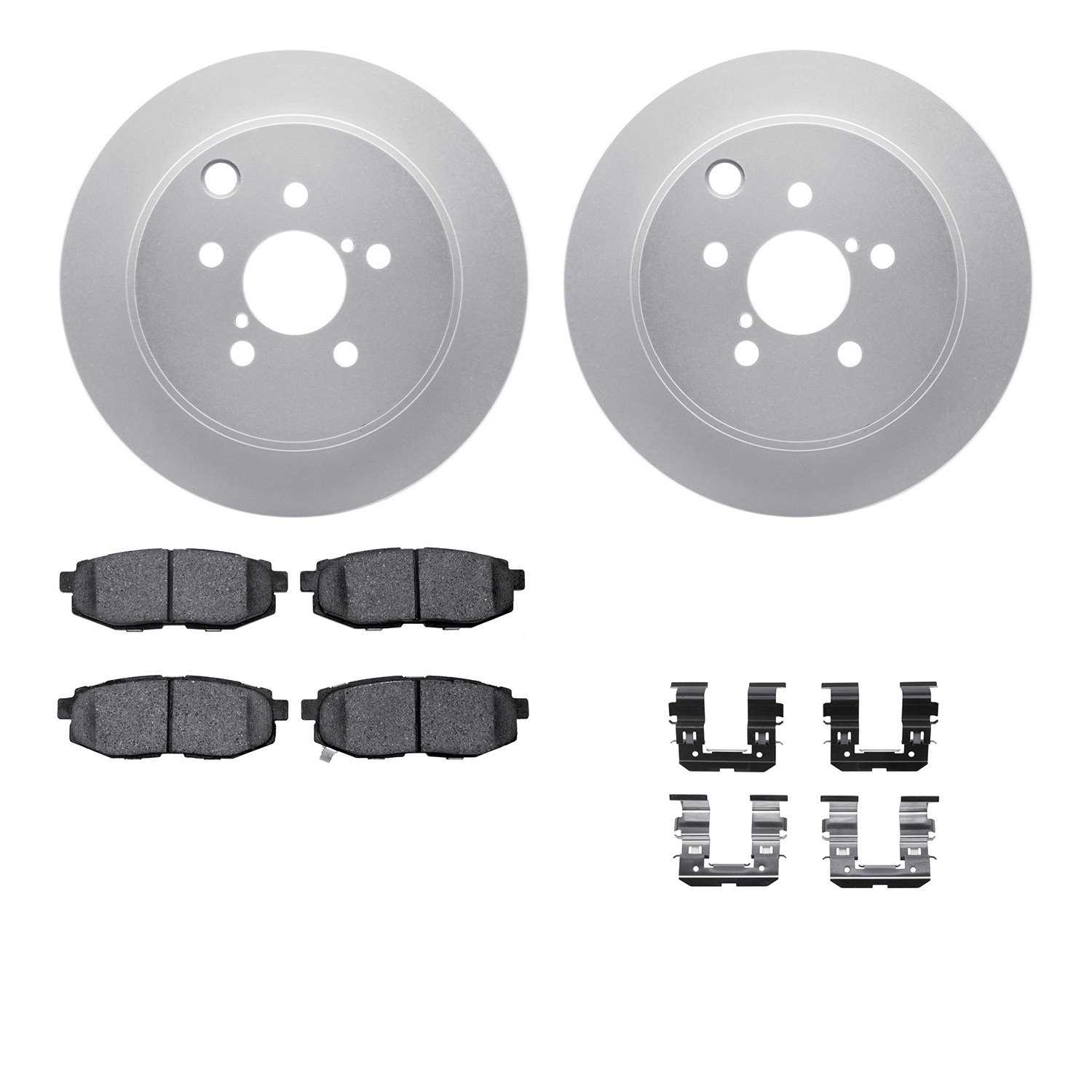 4512-13072 Geospec Brake Rotors w/5000 Advanced Brake Pads Kit & Hardware, 2014-2018 Subaru, Position: Rear