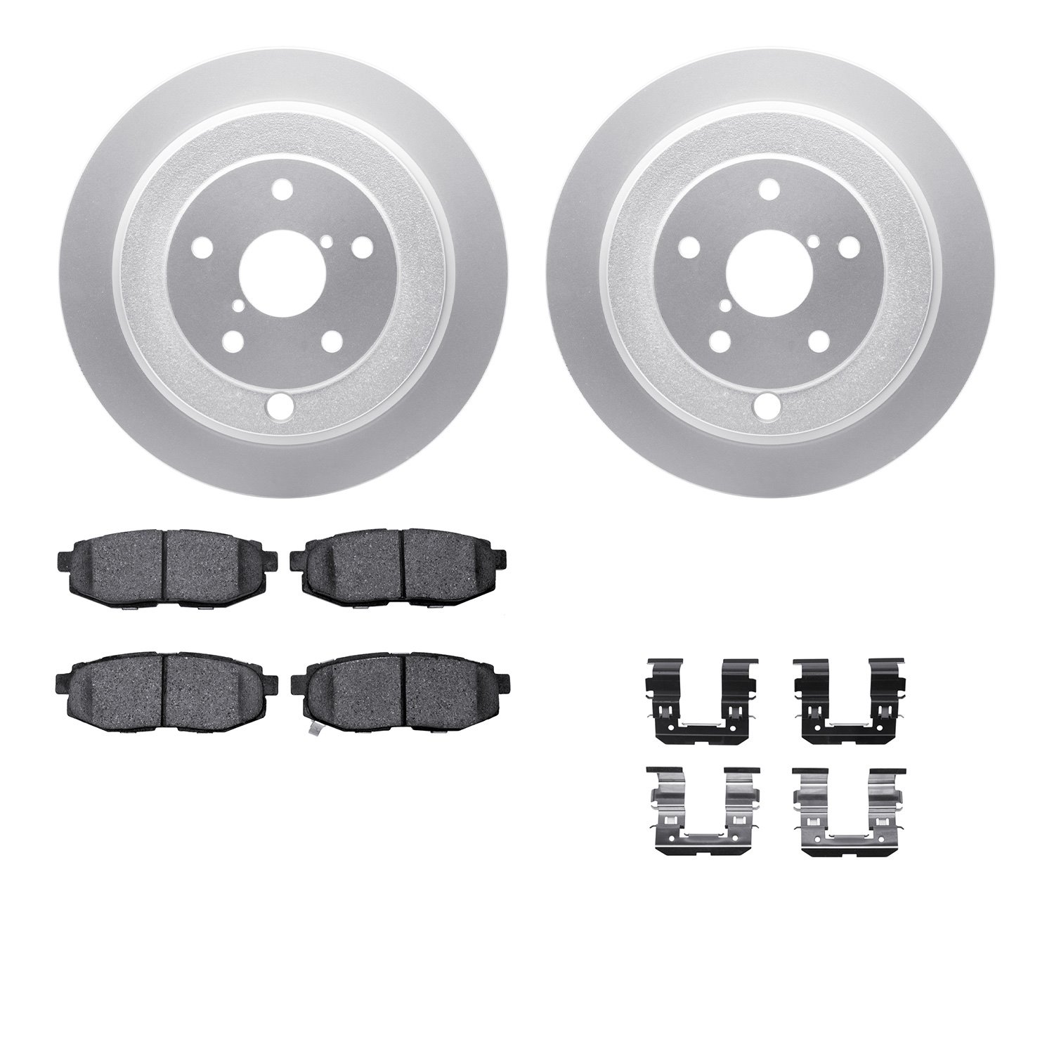 4512-13082 Geospec Brake Rotors w/5000 Advanced Brake Pads Kit & Hardware, 2006-2014 Subaru, Position: Rear