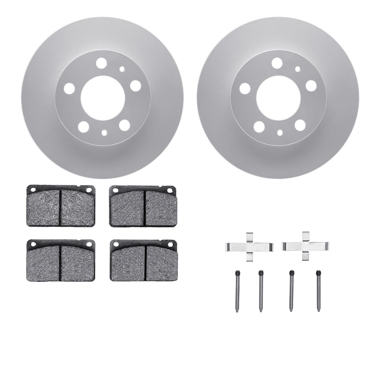 4512-27056 Geospec Brake Rotors w/5000 Advanced Brake Pads Kit & Hardware, 1976-1984 Volvo, Position: Front