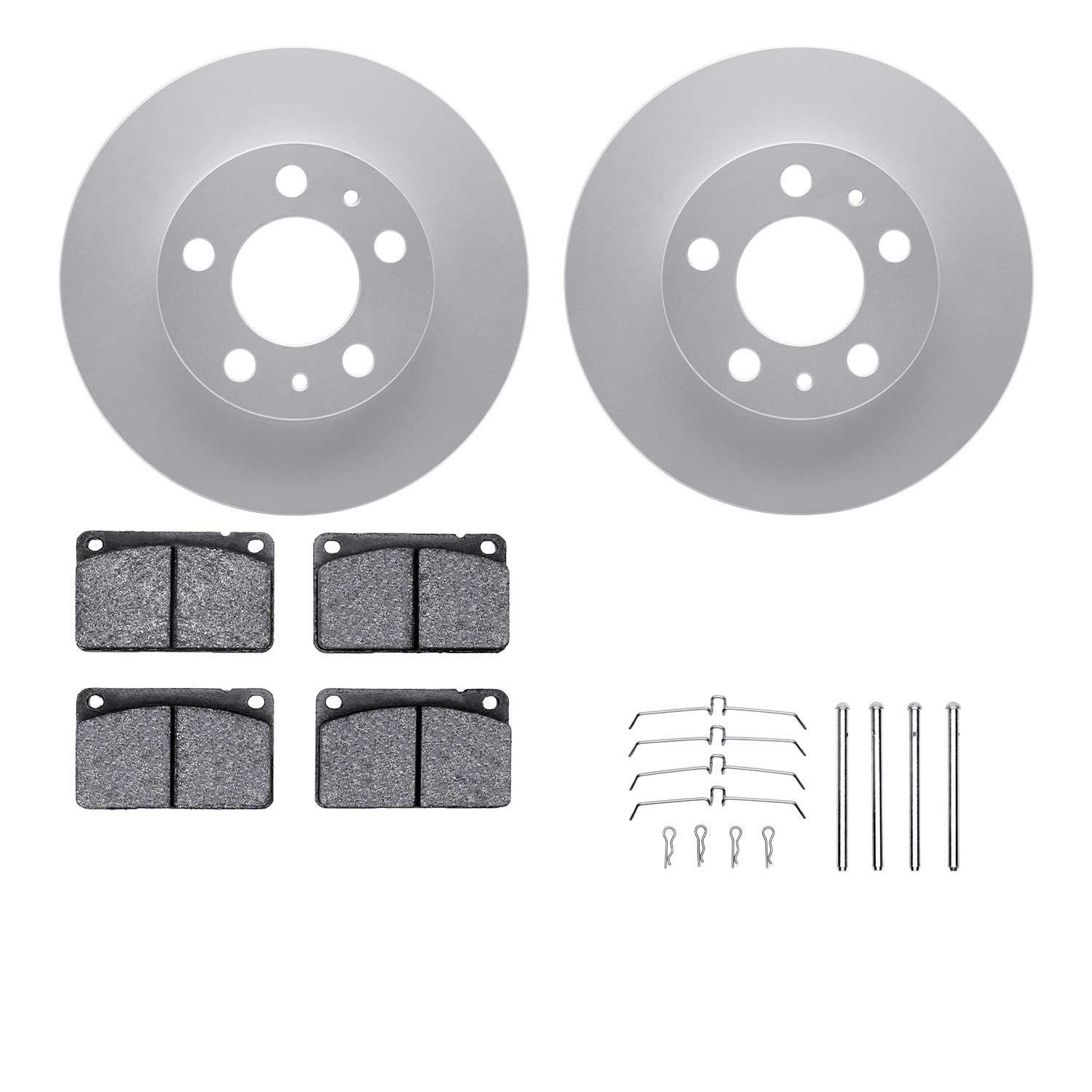 4512-27058 Geospec Brake Rotors w/5000 Advanced Brake Pads Kit & Hardware, 1976-1993 Volvo, Position: Front