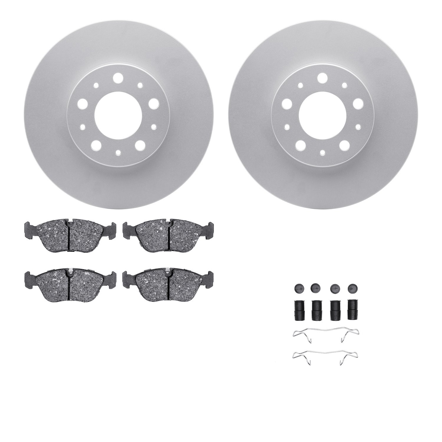 4512-27065 Geospec Brake Rotors w/5000 Advanced Brake Pads Kit & Hardware, 1996-2000 Volvo, Position: Front