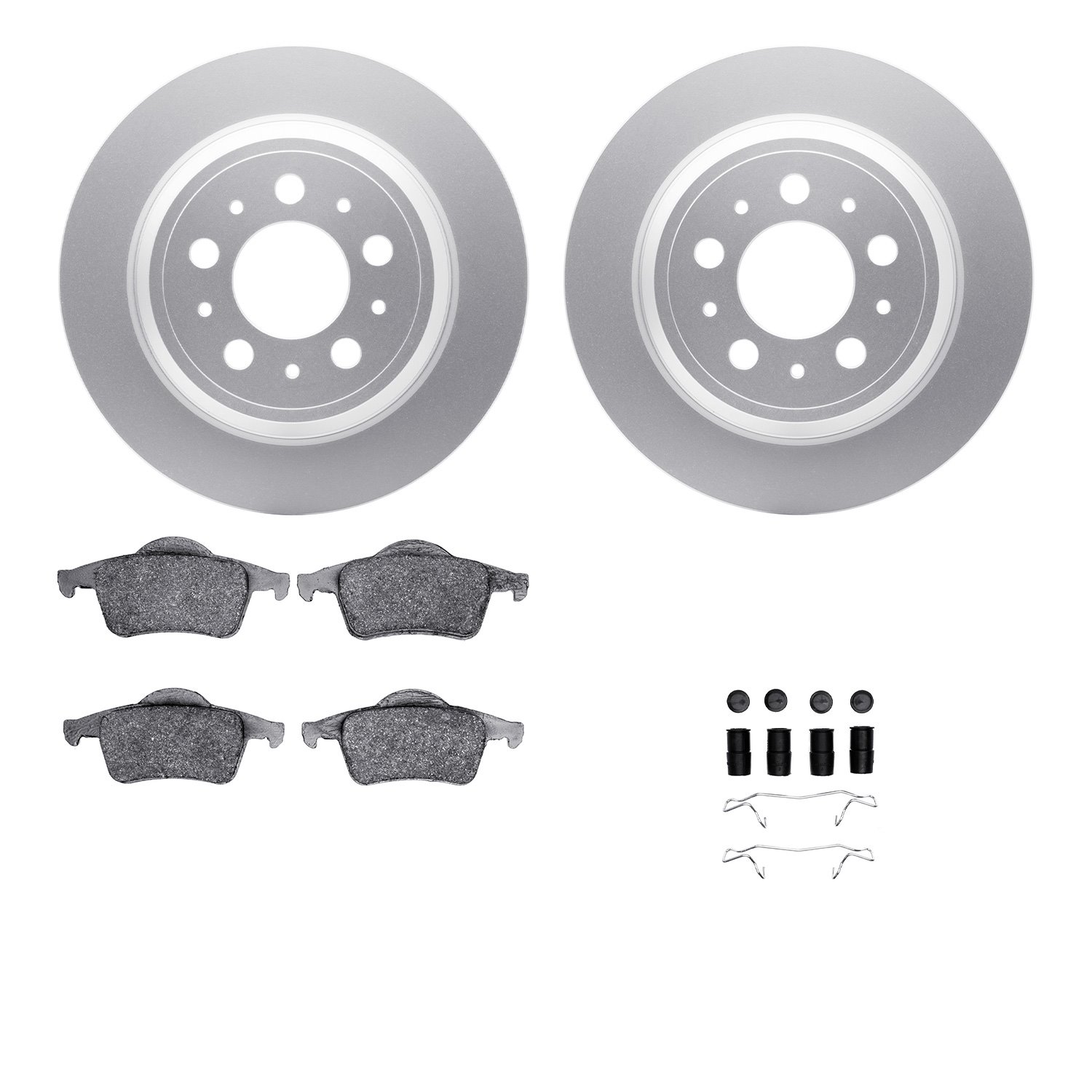 4512-27071 Geospec Brake Rotors w/5000 Advanced Brake Pads Kit & Hardware, 1999-2009 Volvo, Position: Rear