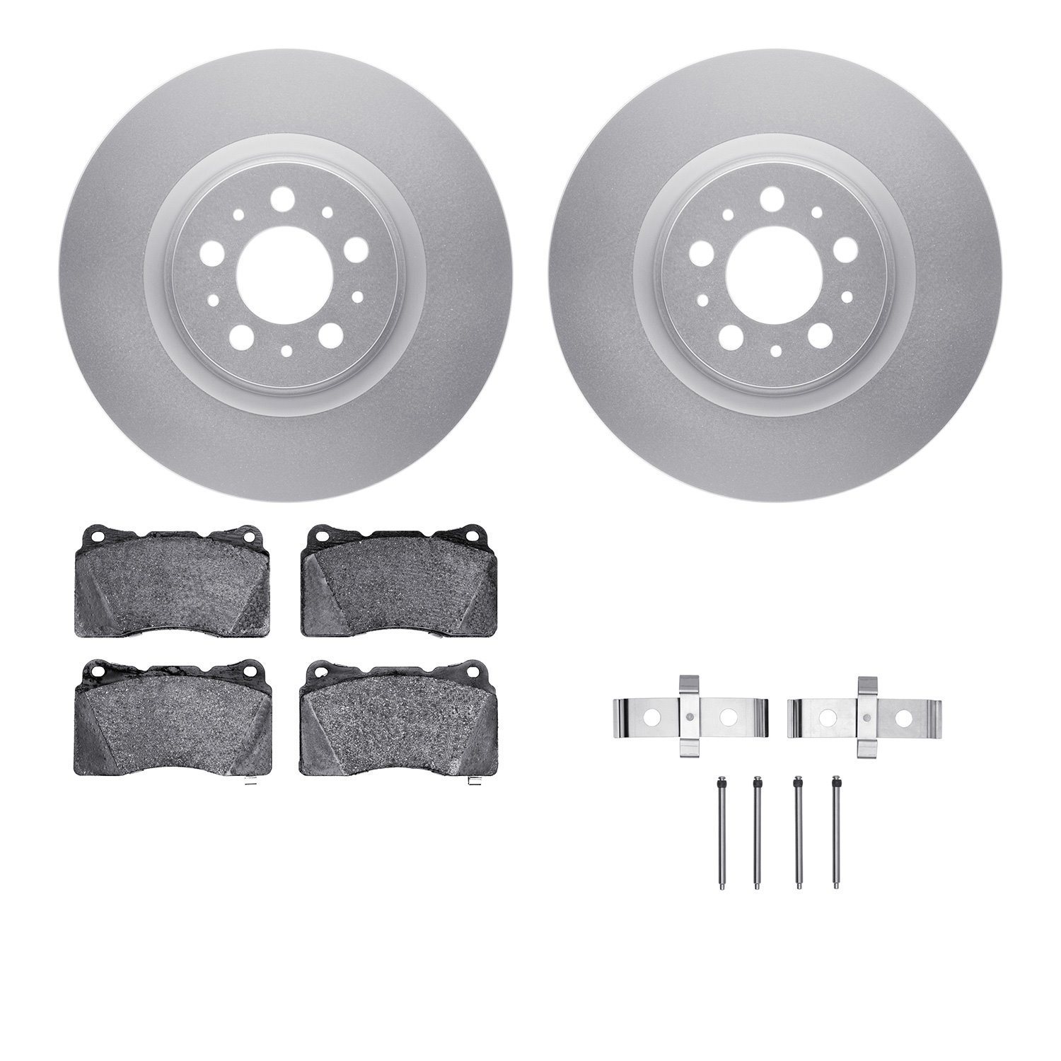 4512-27076 Geospec Brake Rotors w/5000 Advanced Brake Pads Kit & Hardware, 2004-2007 Volvo, Position: Front