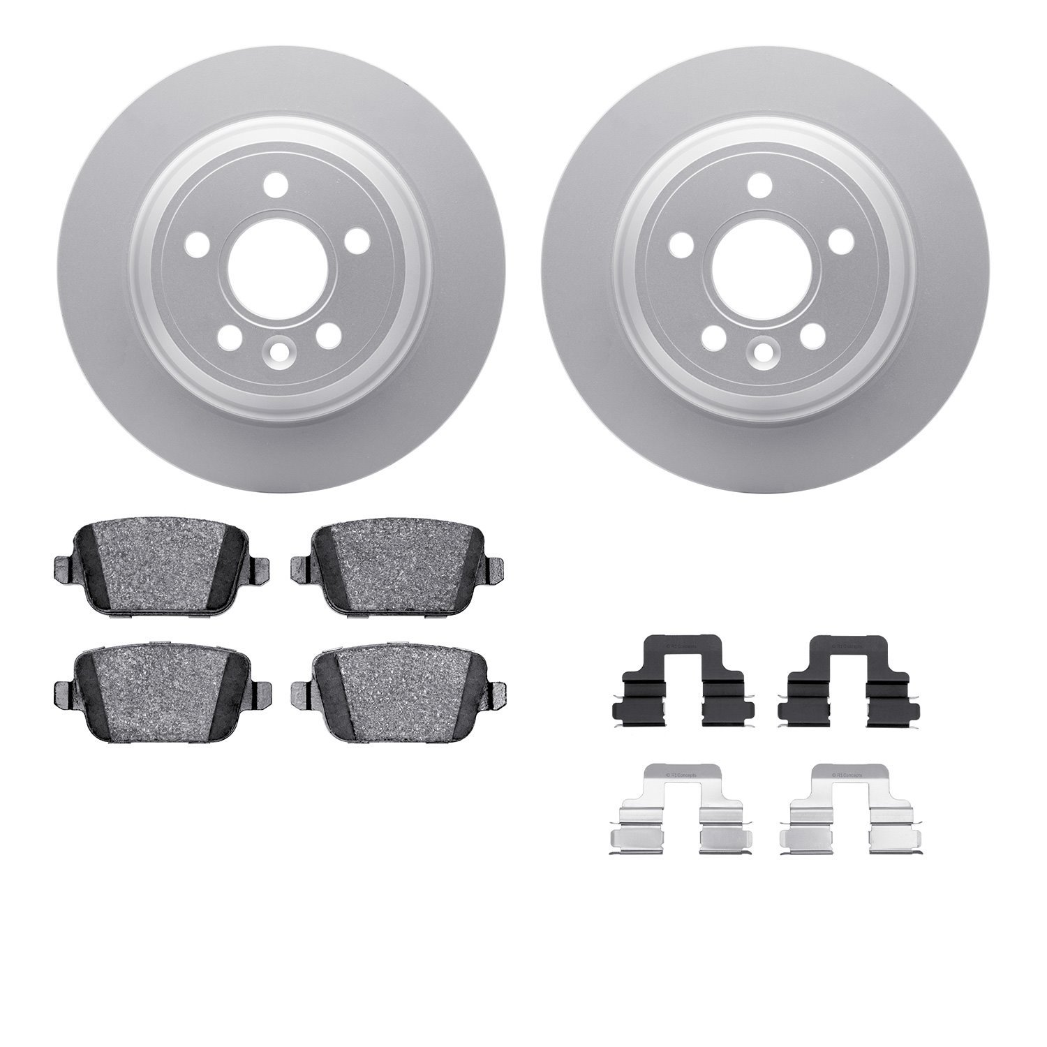 4512-27082 Geospec Brake Rotors w/5000 Advanced Brake Pads Kit & Hardware, 2007-2010 Volvo, Position: Rear