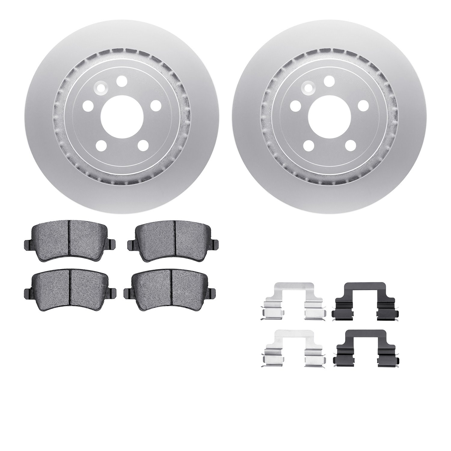 4512-27090 Geospec Brake Rotors w/5000 Advanced Brake Pads Kit & Hardware, 2007-2015 Volvo, Position: Rear