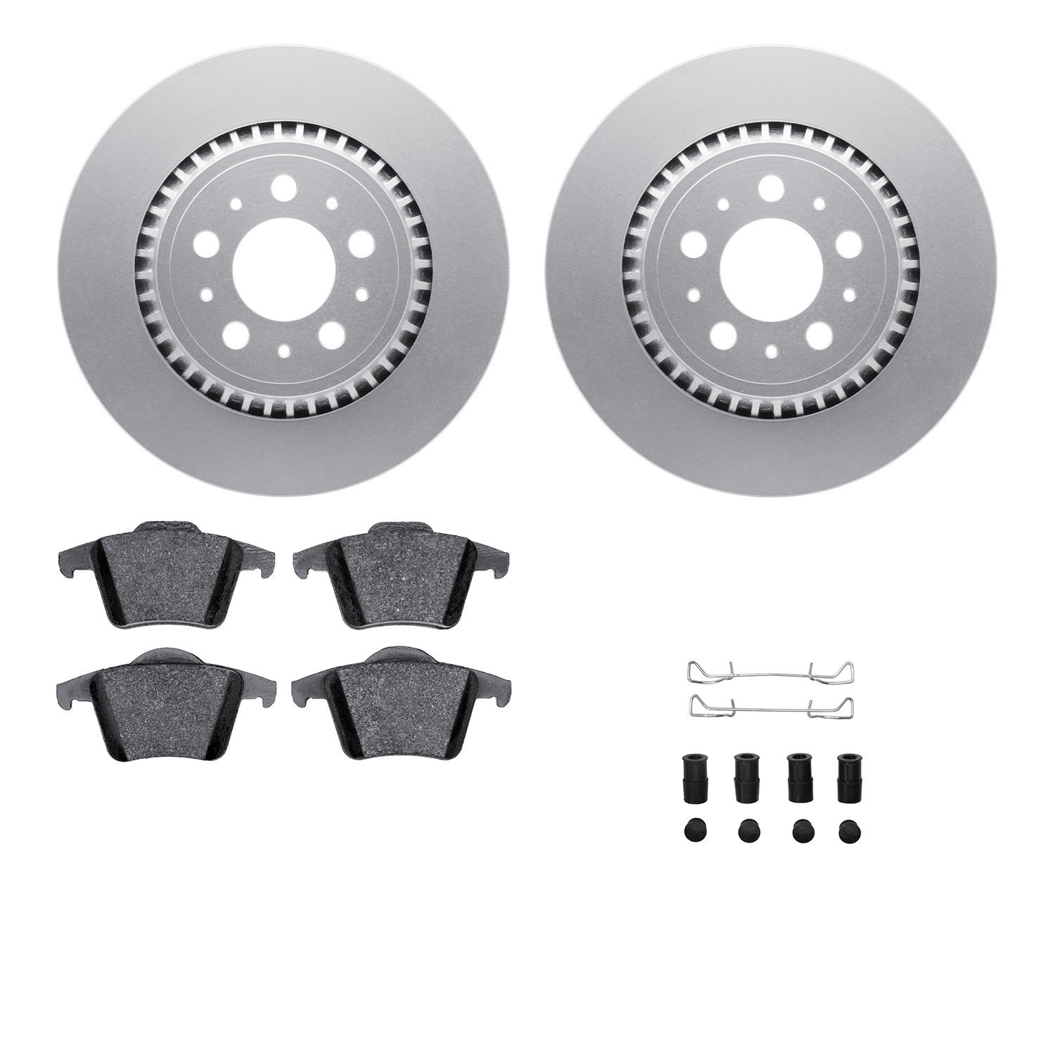 4512-27094 Geospec Brake Rotors w/5000 Advanced Brake Pads Kit & Hardware, 2003-2014 Volvo, Position: Rear
