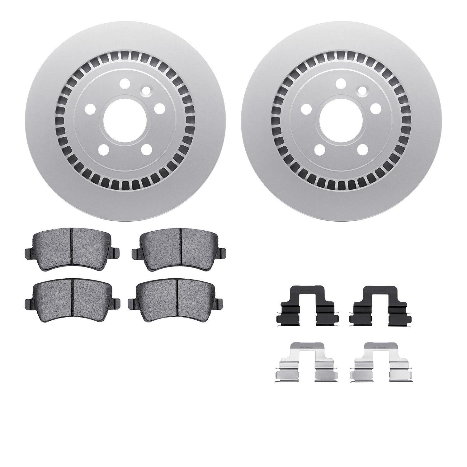 4512-27122 Geospec Brake Rotors w/5000 Advanced Brake Pads Kit & Hardware, 2008-2016 Volvo, Position: Rear