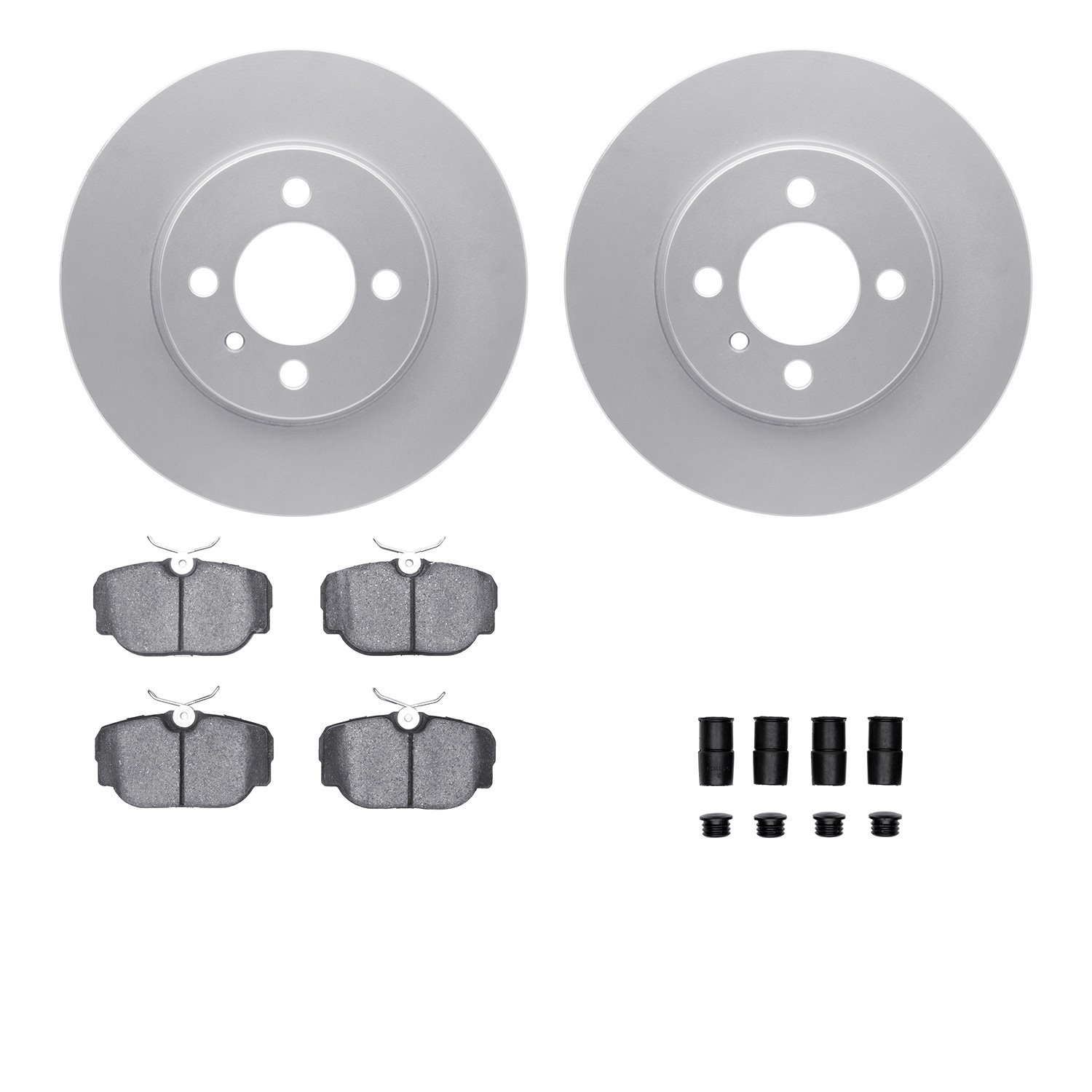 4512-31141 Geospec Brake Rotors w/5000 Advanced Brake Pads Kit & Hardware, 1984-1991 BMW, Position: Front