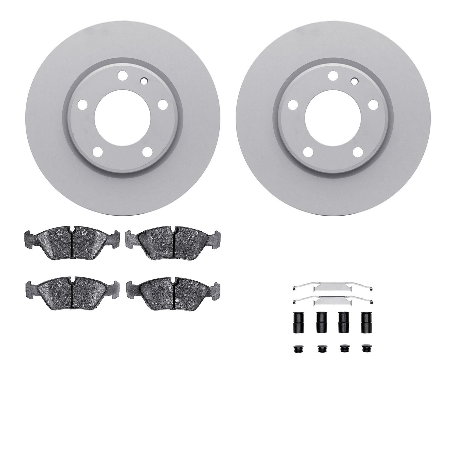 4512-31147 Geospec Brake Rotors w/5000 Advanced Brake Pads Kit & Hardware, 1988-1991 BMW, Position: Front