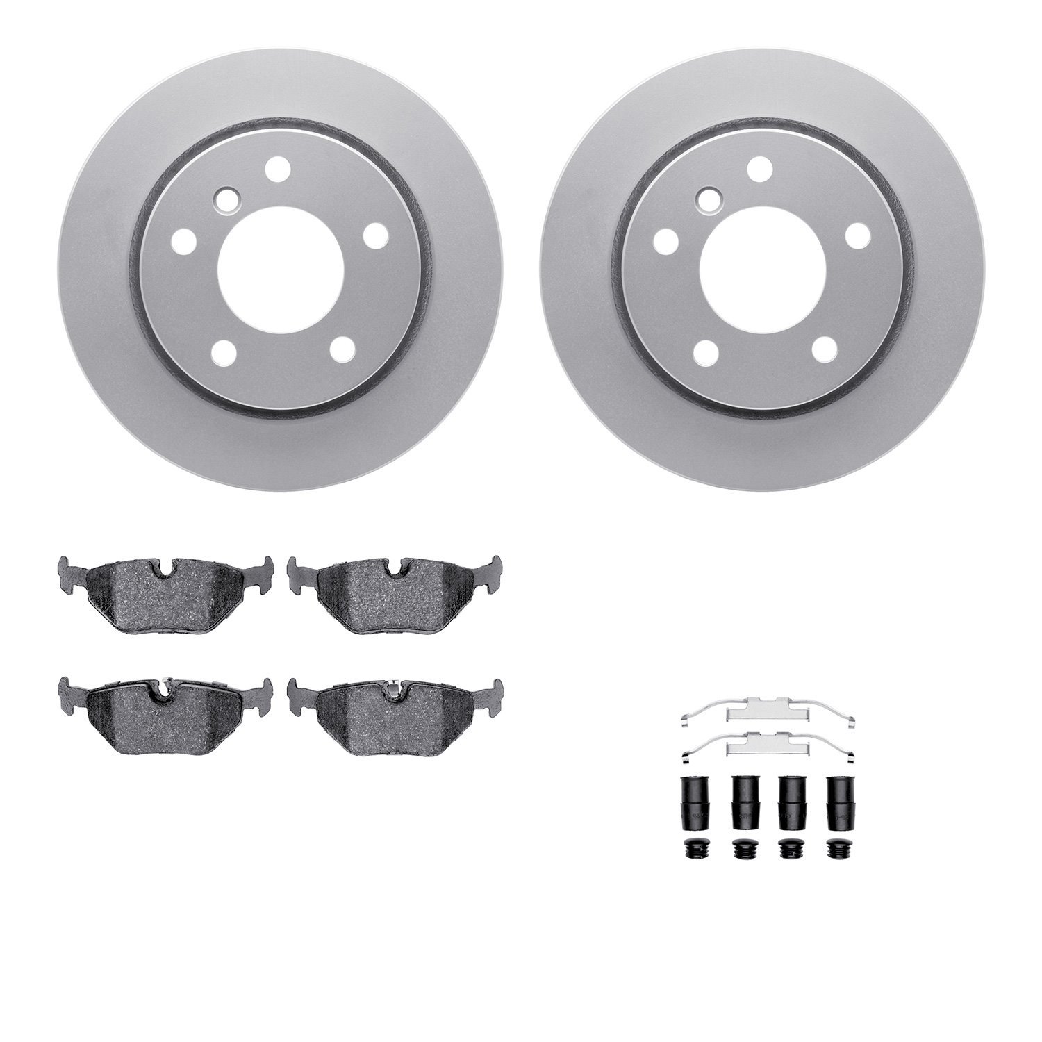 4512-31164 Geospec Brake Rotors w/5000 Advanced Brake Pads Kit & Hardware, 1996-2005 BMW, Position: Rear