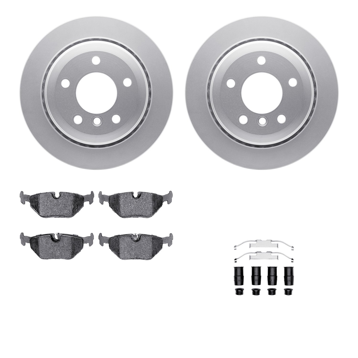 4512-31180 Geospec Brake Rotors w/5000 Advanced Brake Pads Kit & Hardware, 2001-2005 BMW, Position: Rear