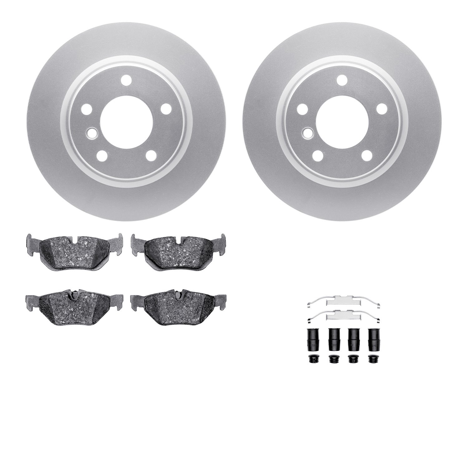 4512-31202 Geospec Brake Rotors w/5000 Advanced Brake Pads Kit & Hardware, 2006-2013 BMW, Position: Rear