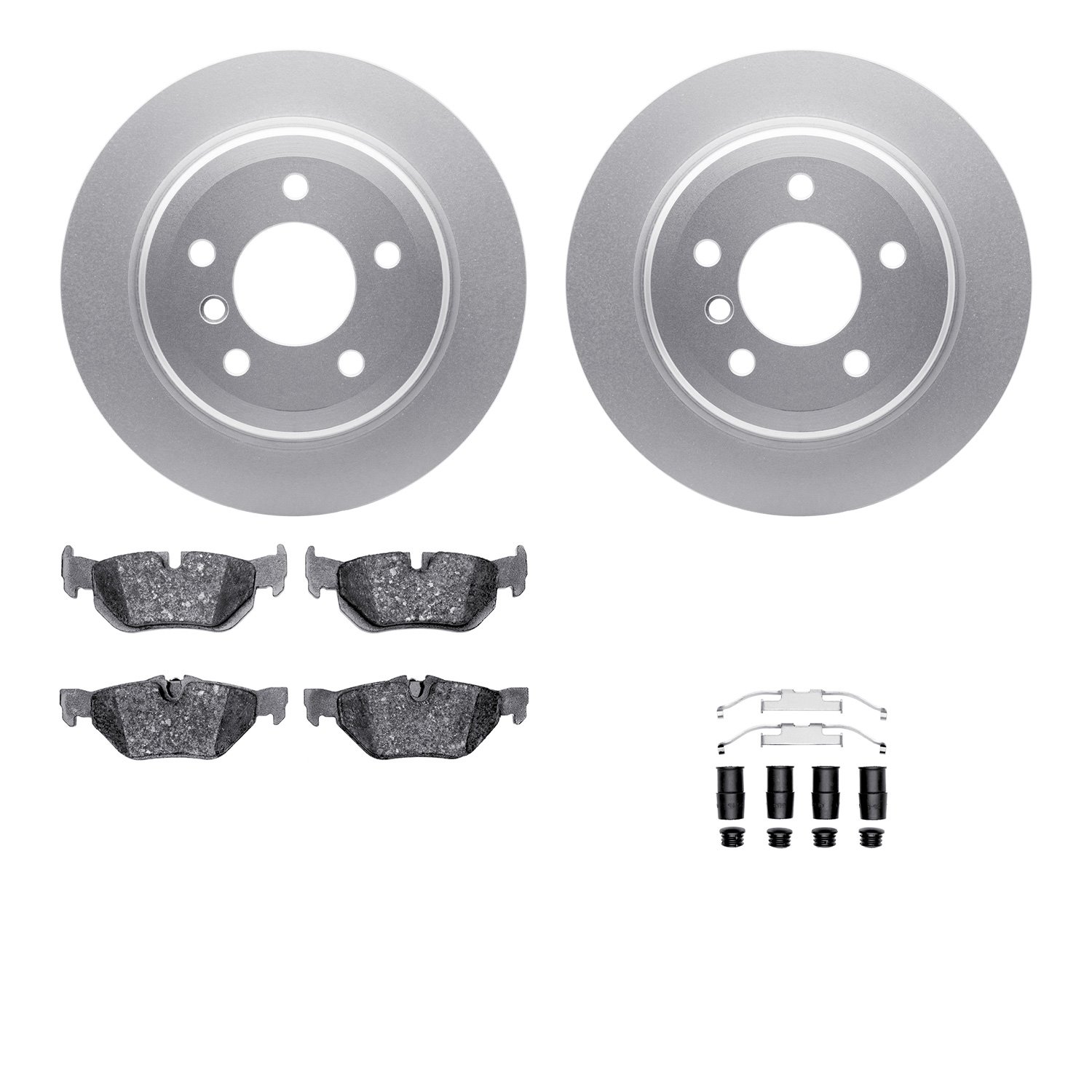 4512-31208 Geospec Brake Rotors w/5000 Advanced Brake Pads Kit & Hardware, 2006-2015 BMW, Position: Rear