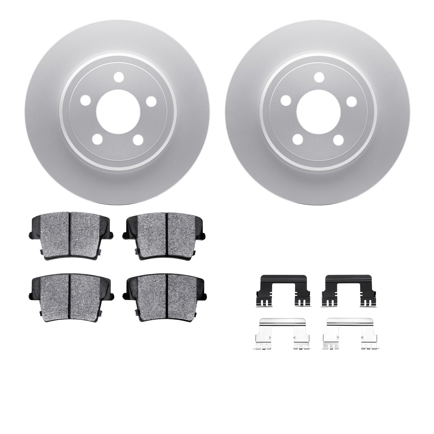 4512-39048 Geospec Brake Rotors w/5000 Advanced Brake Pads Kit & Hardware, Fits Select Mopar, Position: Rear