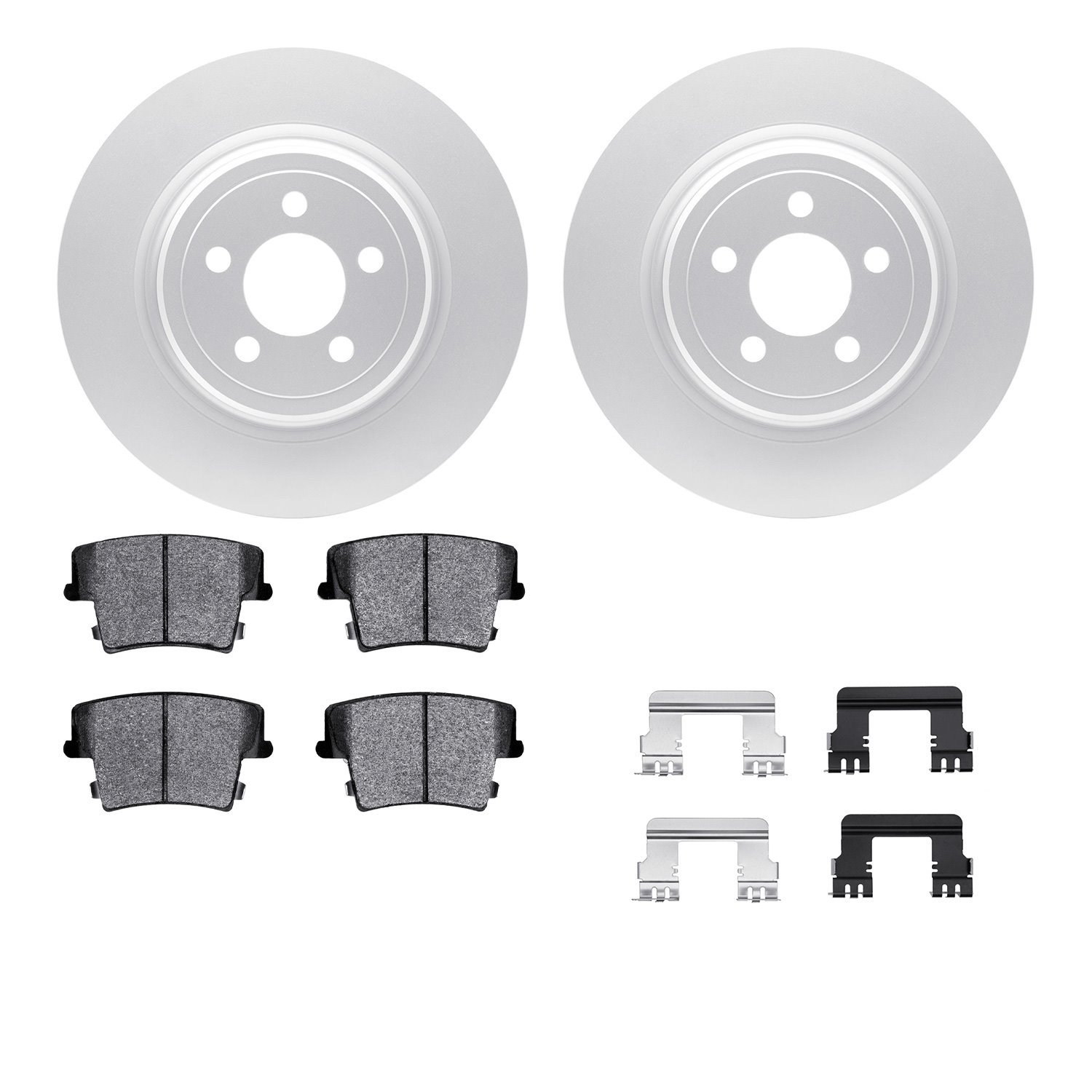 4512-39052 Geospec Brake Rotors w/5000 Advanced Brake Pads Kit & Hardware, 2006-2014 Mopar, Position: Rear
