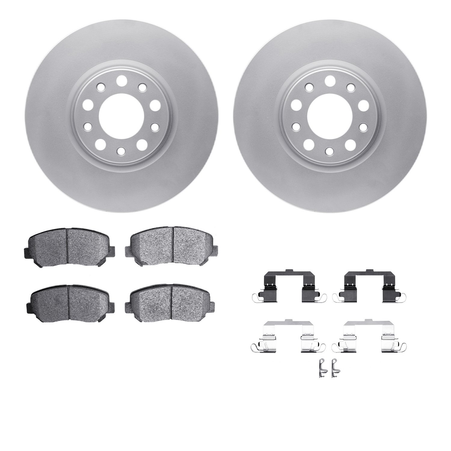 4512-39061 Geospec Brake Rotors w/5000 Advanced Brake Pads Kit & Hardware, 2013-2016 Mopar, Position: Front