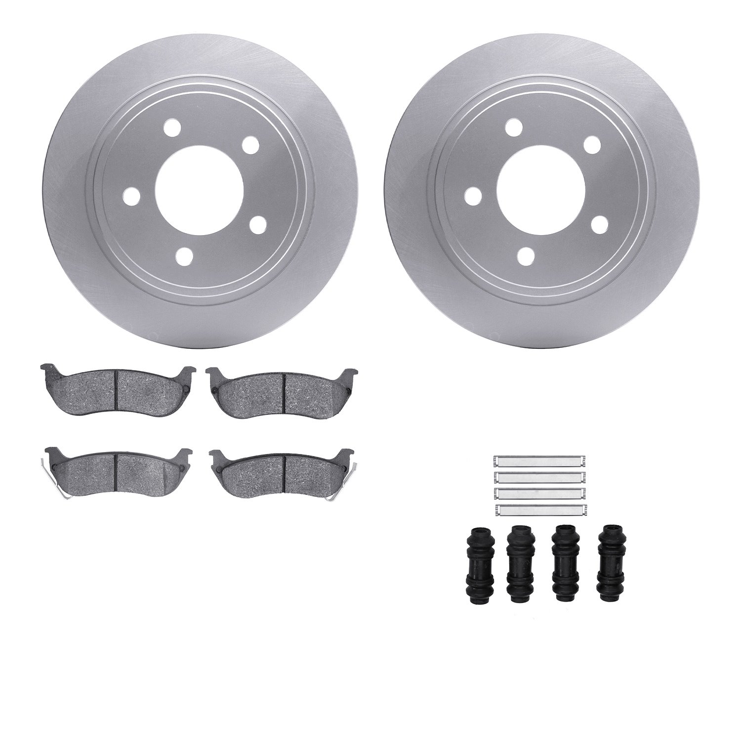 4512-39066 Geospec Brake Rotors w/5000 Advanced Brake Pads Kit & Hardware, 2004-2008 Mopar, Position: Rear