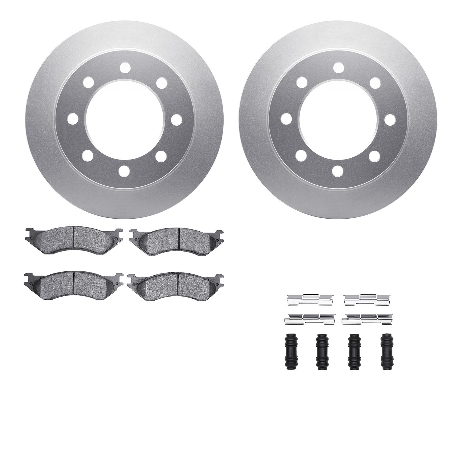 4512-40138 Geospec Brake Rotors w/5000 Advanced Brake Pads Kit & Hardware, 2003-2008 Mopar, Position: Rear