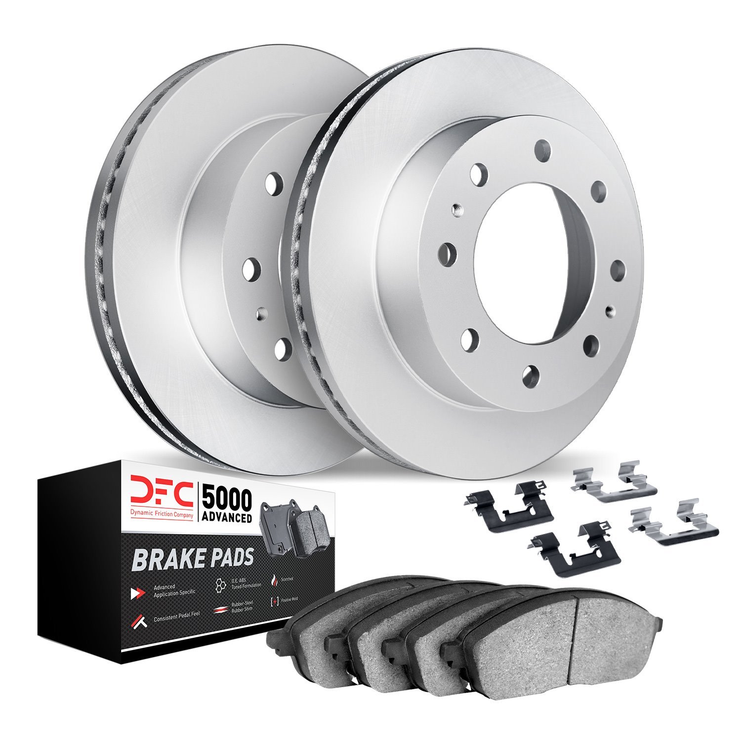 4512-40165 Geospec Brake Rotors w/5000 Advanced Brake Pads Kit & Hardware, Fits Select Mopar, Position: Rear