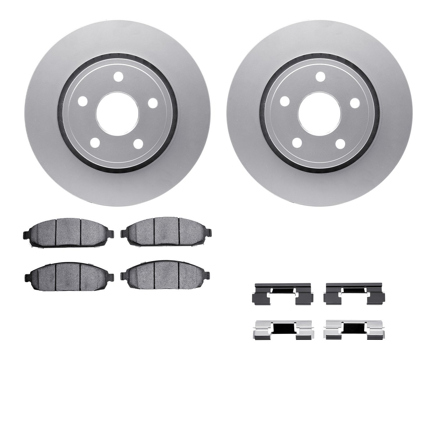 4512-42013 Geospec Brake Rotors w/5000 Advanced Brake Pads Kit & Hardware, 2005-2010 Mopar, Position: Front