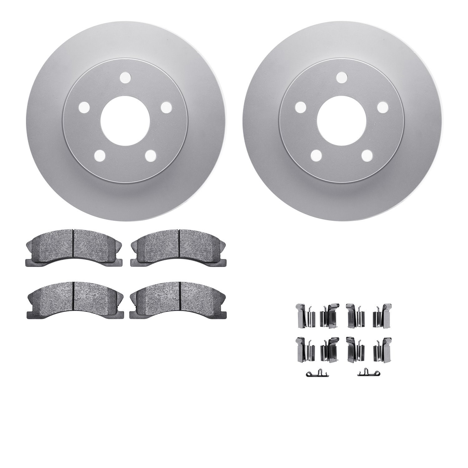 4512-42079 Geospec Brake Rotors w/5000 Advanced Brake Pads Kit & Hardware, 1999-2004 Mopar, Position: Front