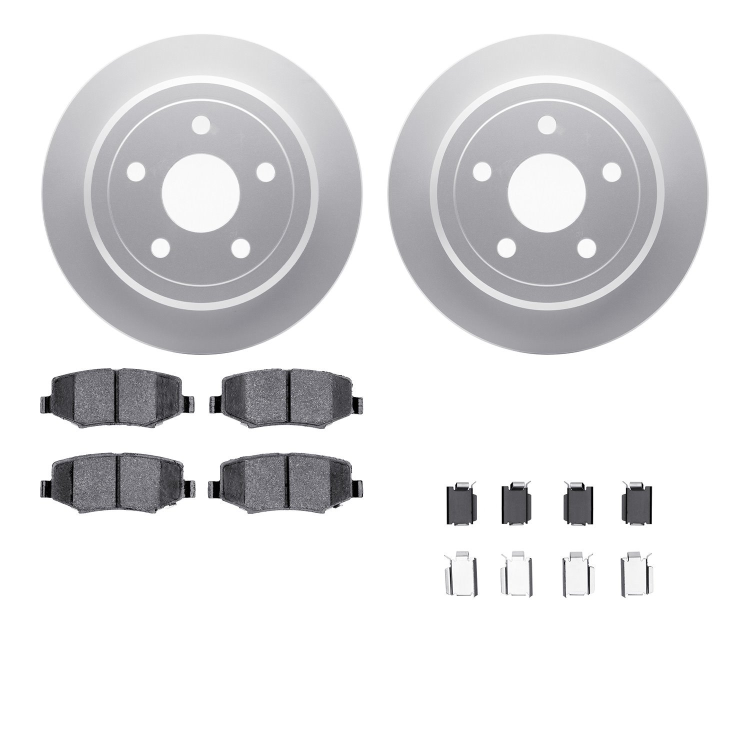 4512-42085 Geospec Brake Rotors w/5000 Advanced Brake Pads Kit & Hardware, 2007-2018 Mopar, Position: Rear