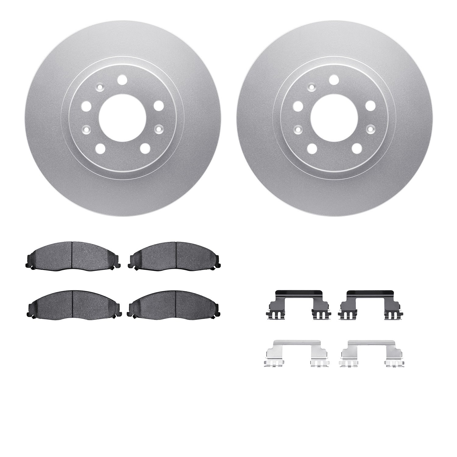 4512-46063 Geospec Brake Rotors w/5000 Advanced Brake Pads Kit & Hardware, 2003-2007 GM, Position: Front