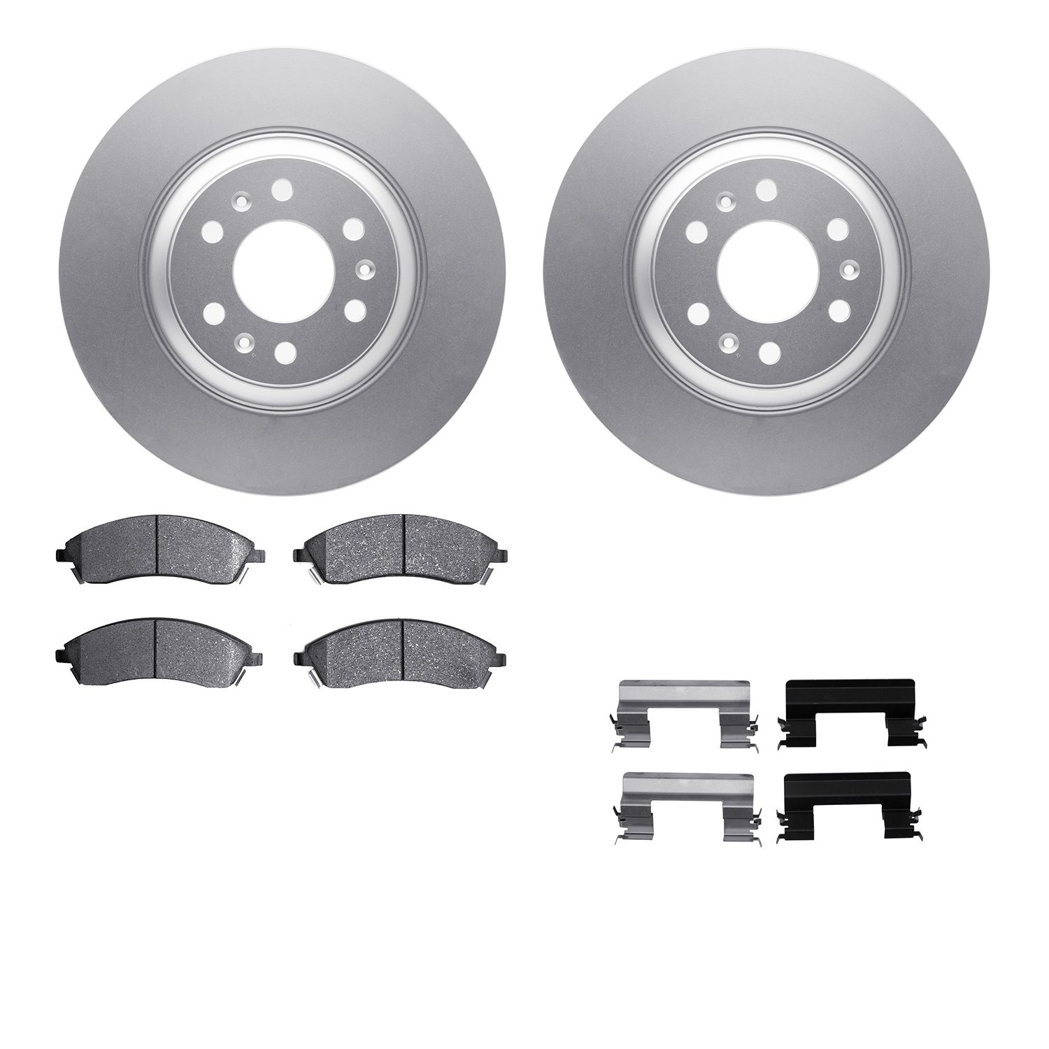 4512-46140 Geospec Brake Rotors w/5000 Advanced Brake Pads Kit & Hardware, 2004-2009 GM, Position: Front