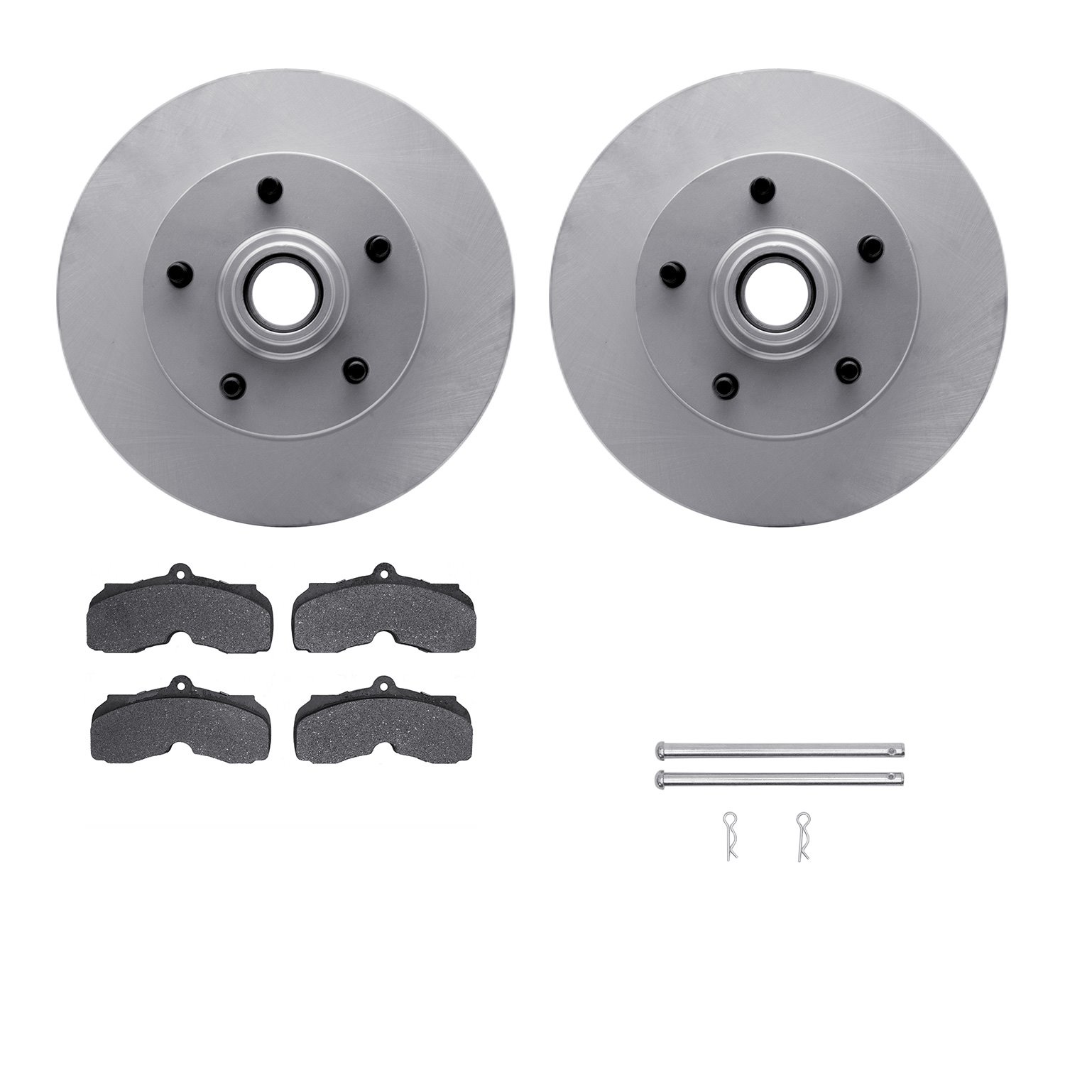 4512-47060 Geospec Brake Rotors w/5000 Advanced Brake Pads Kit & Hardware, 1967-1968 GM, Position: Front