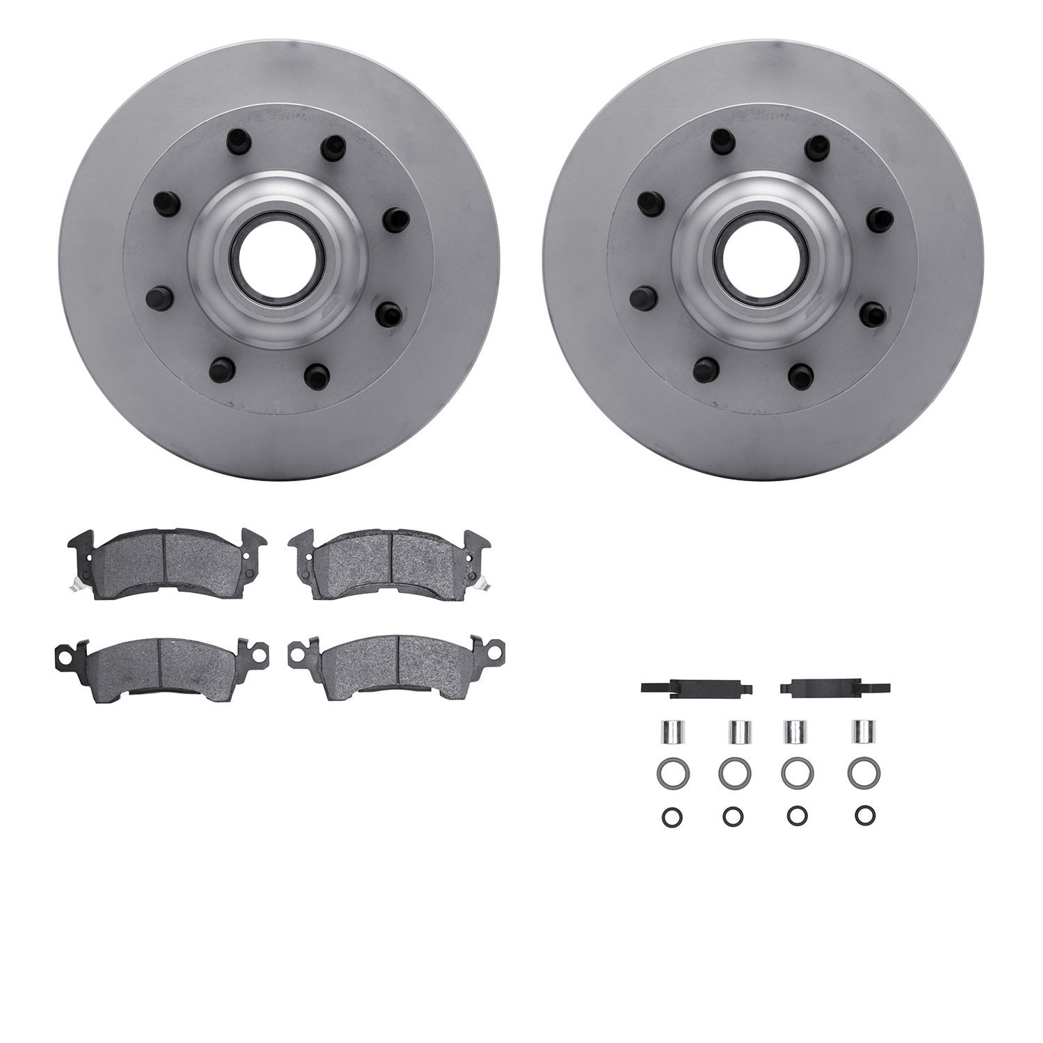 4512-48077 Geospec Brake Rotors w/5000 Advanced Brake Pads Kit & Hardware, 1971-1989 GM, Position: Front